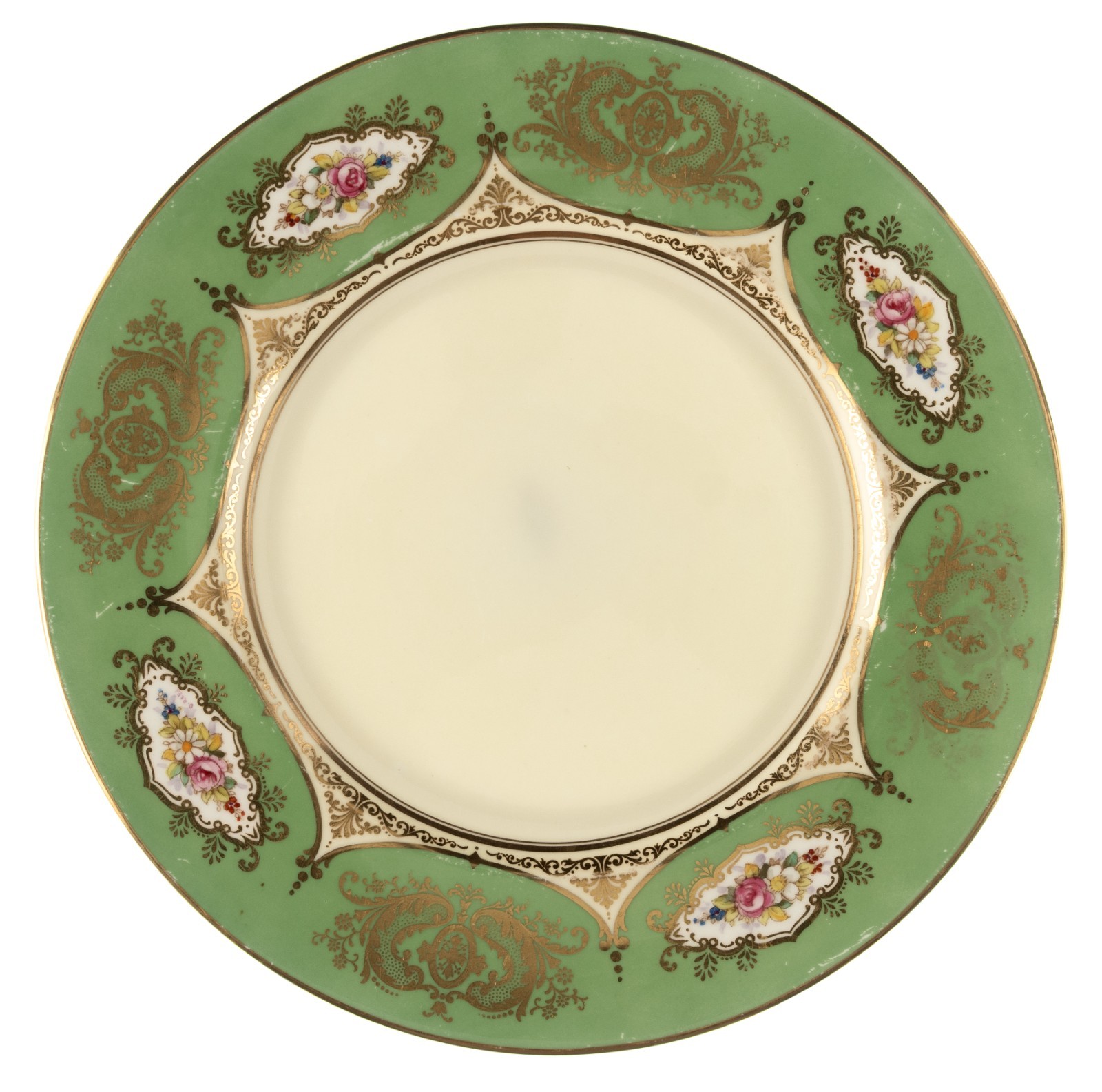 1905-1920 Cauldron Bone China England Plate Floral Gold Gilt 10.75″ 1.3lbs A1029