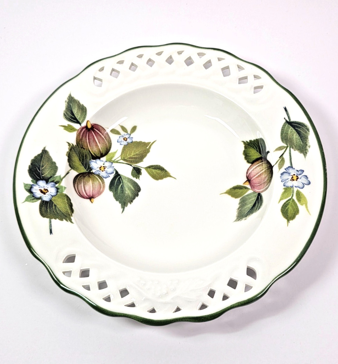 Brunelli Italy Decorative Shallow Bowl Pierced Rim Floral Design 10.5″ Vintage