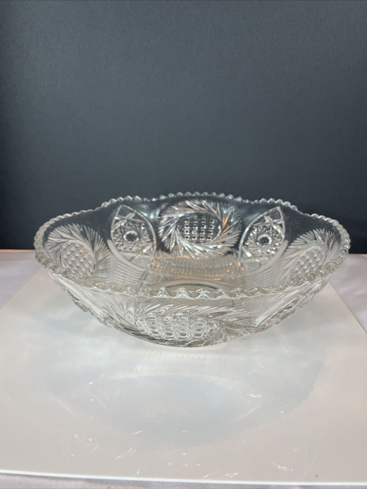 American Brilliant Bowl Cut Glass ABP 9” MCM Serving Vegetable Fruit Vtg