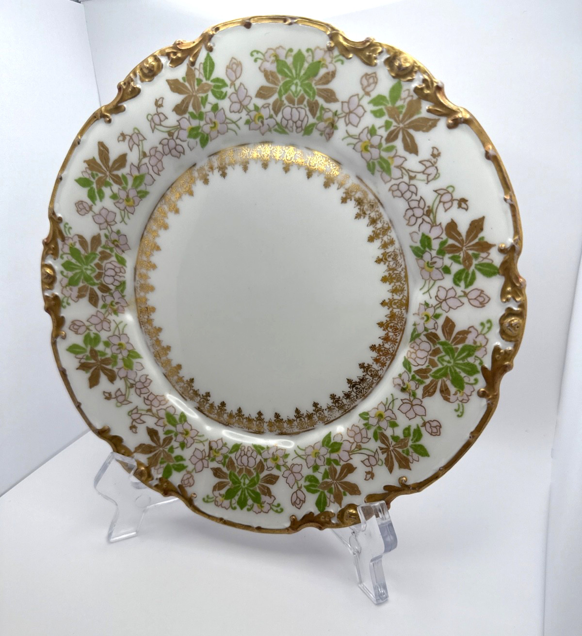 Antique JPL Jean Pouyat Limoges France POY404 Floral Gold Gilt Plate c1910