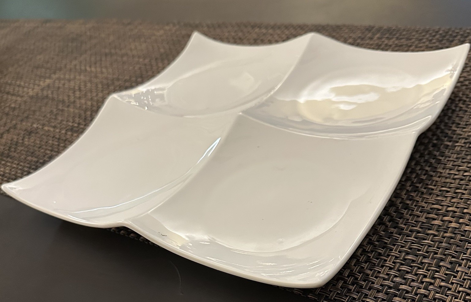 Porcelain 4-Compartment Square Divided Dish Glossy Finish Pottery (Set of 2)