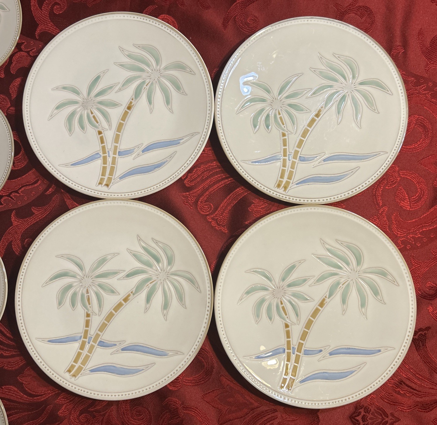Pfaltzgraff Everyday Palm Dinner Salad Plates Cereal Bowls 12 Pc EUC