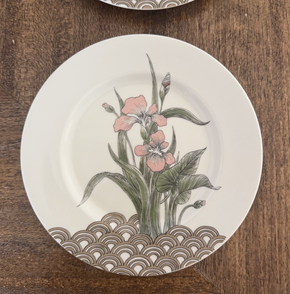 Vintage 1970s Fitz and Floyd Water Iris Porcelain Salad Plates (2)