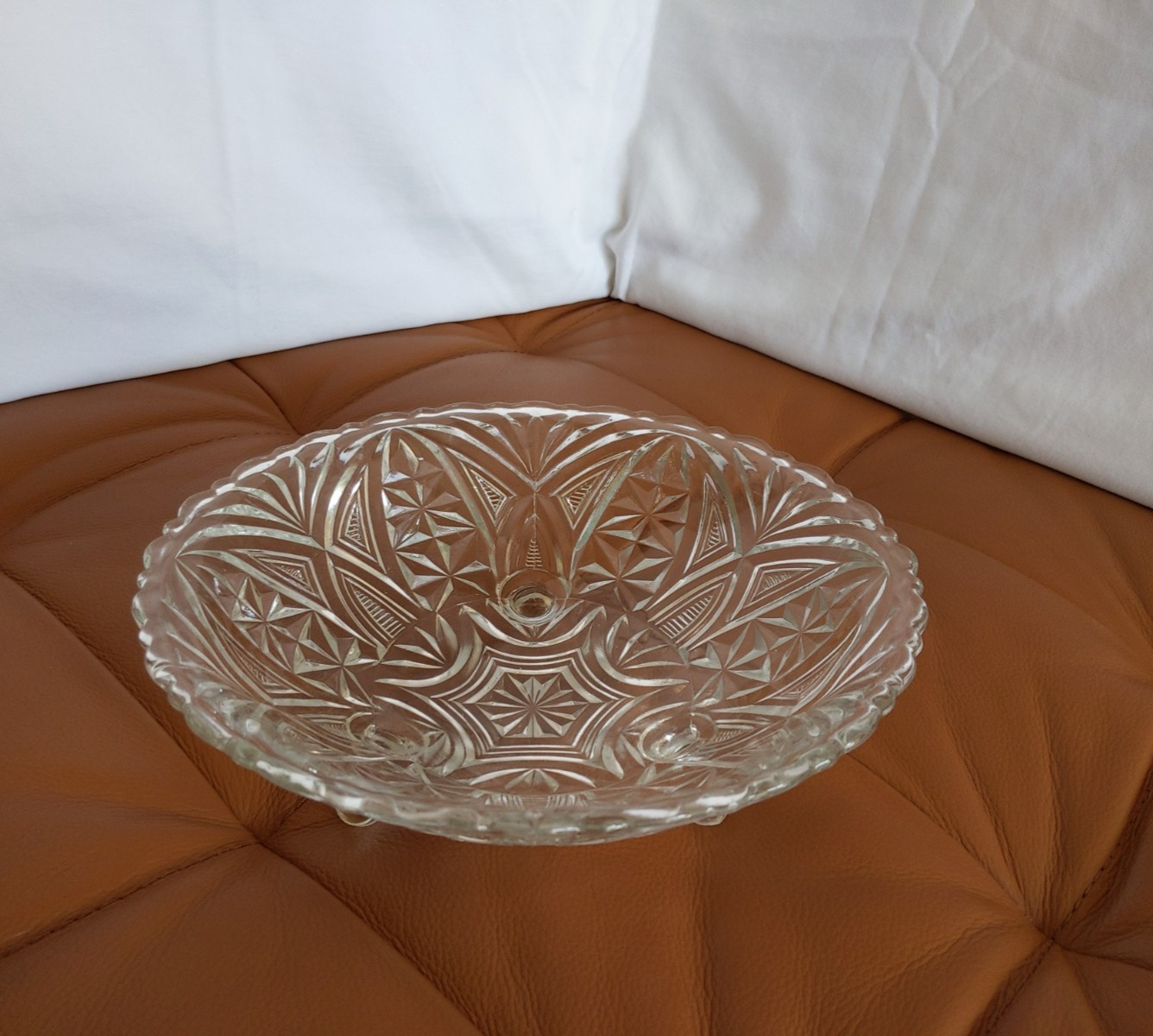 Vintage Anchor Hocking Serving Bowl Clear Pressed Glass 3 Footed 9in Dish 1960