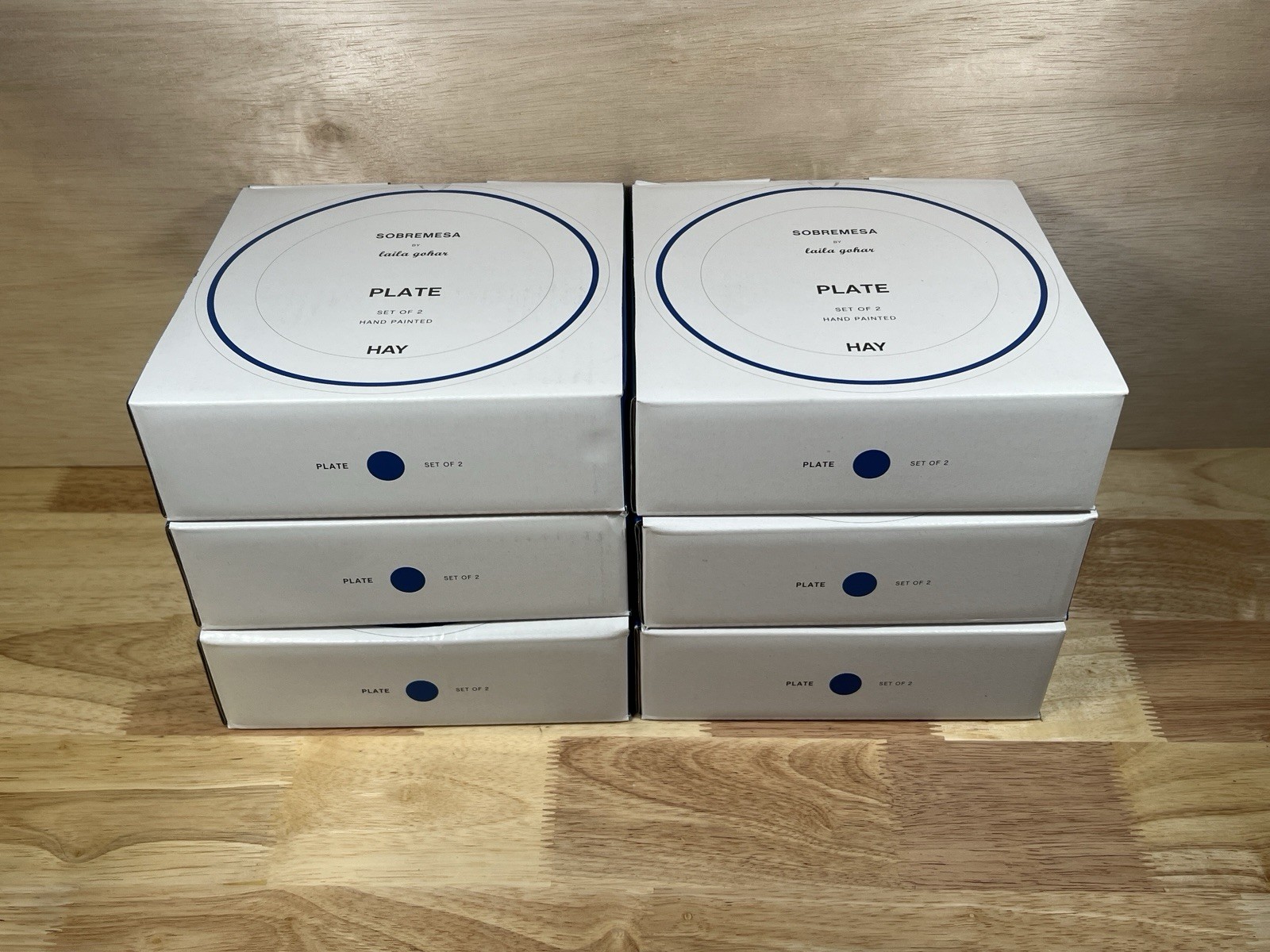 HAY Sobremesa Laila Gohar Plate Set Hand Painted – Blue, White – 12 Plates Total