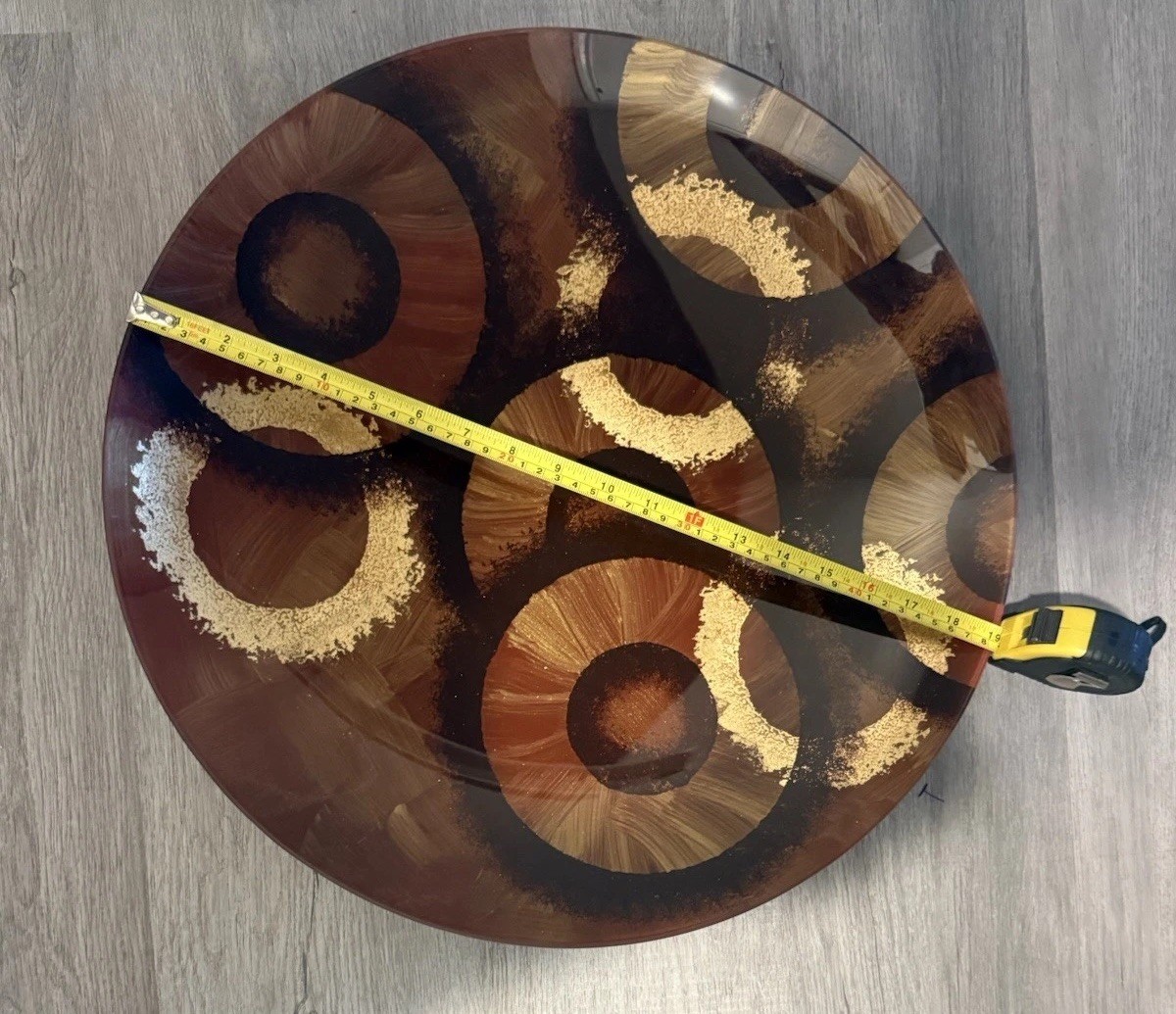 25-inch round platter made of hand-painted and fused glass