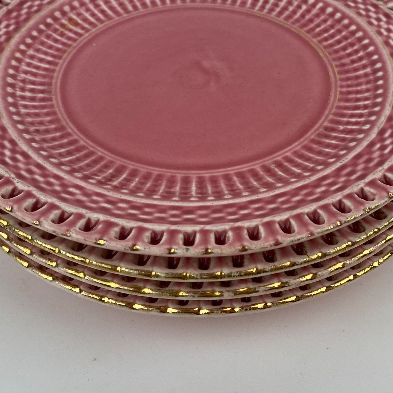 Lot 4 GBY Pink Plates 000 Lace Edge Shield Dessert Salad Decor Vintage Gift