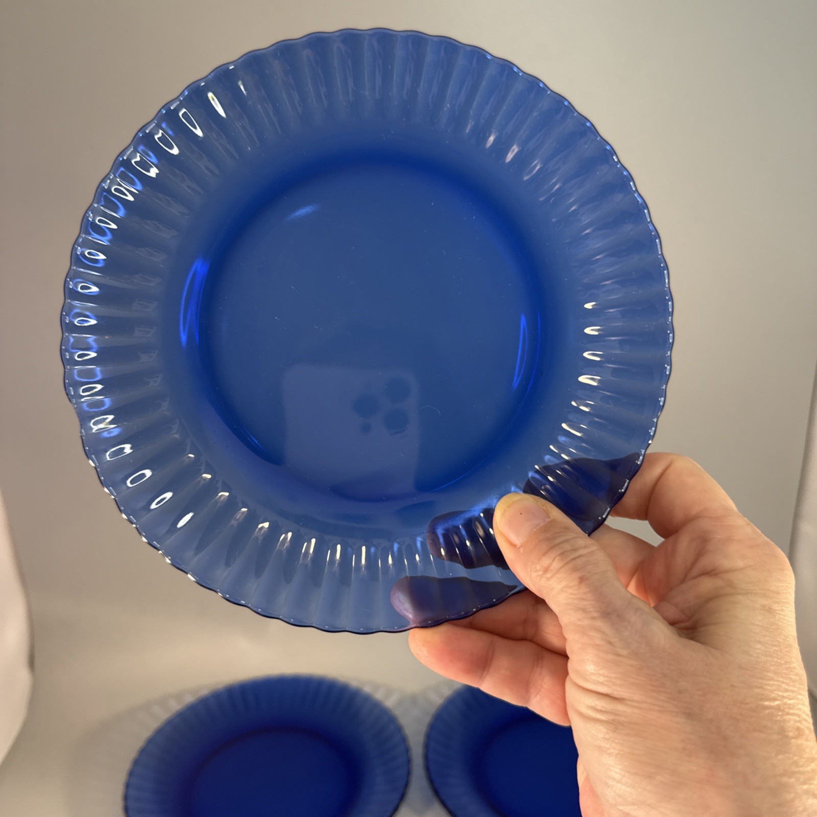 Set Of 6 Colorex Cobalt Blue Glass 7.25 Inch Salad Dessert Plate Made In Brazil