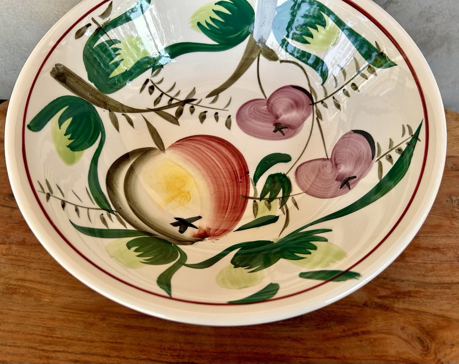 Ironstone Hand Painted Fruit Floral Ironstone Bowl, Round, 10in, Glossy