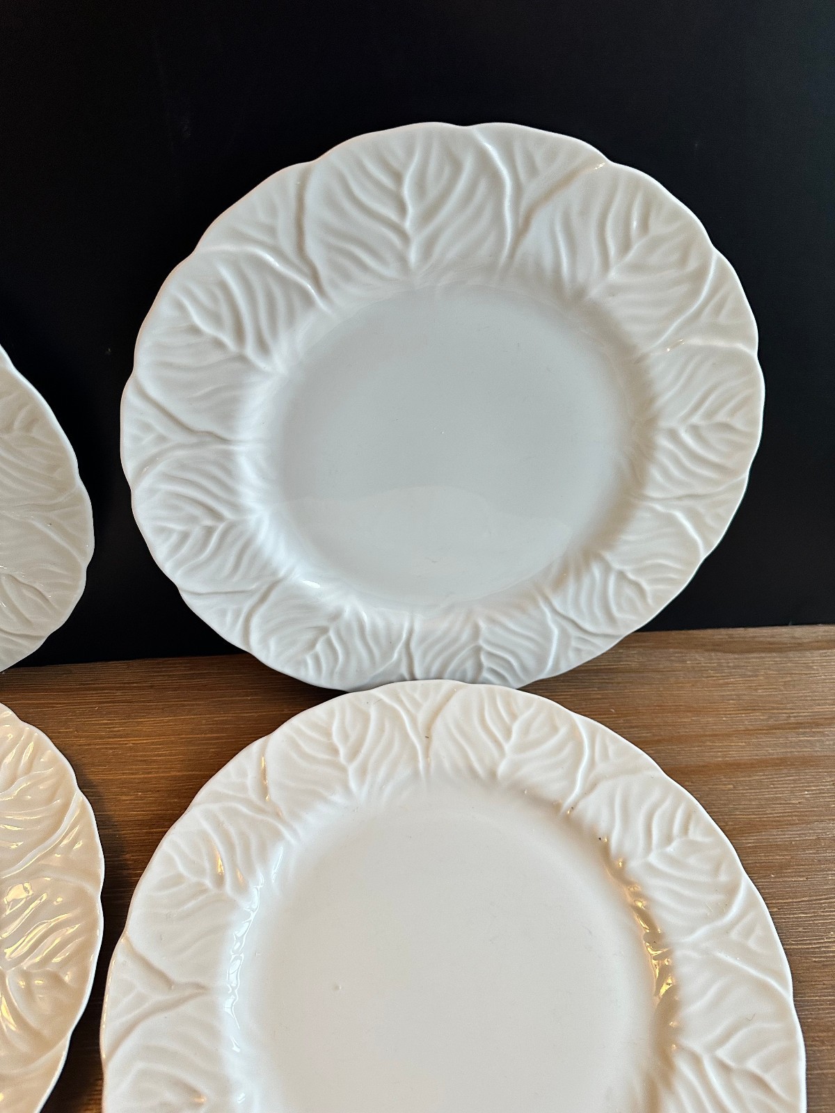 Wedgewood Countryware White Bone China porcelain Cabbage Leaf Dinner Plates 4