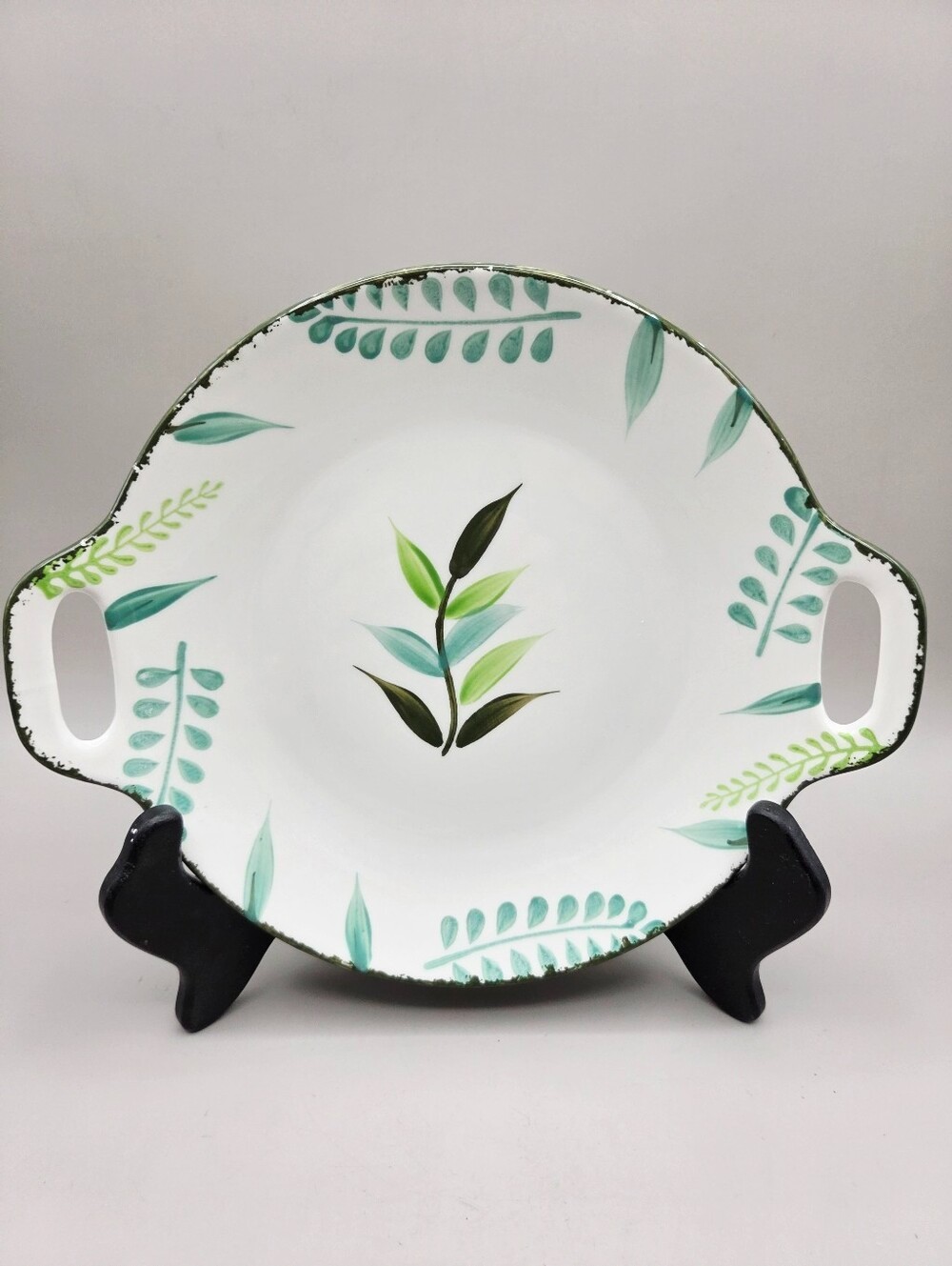 Botanical Leaf Ceramic Dessert or Salad Plates with Handles, Set of 6, NWOT