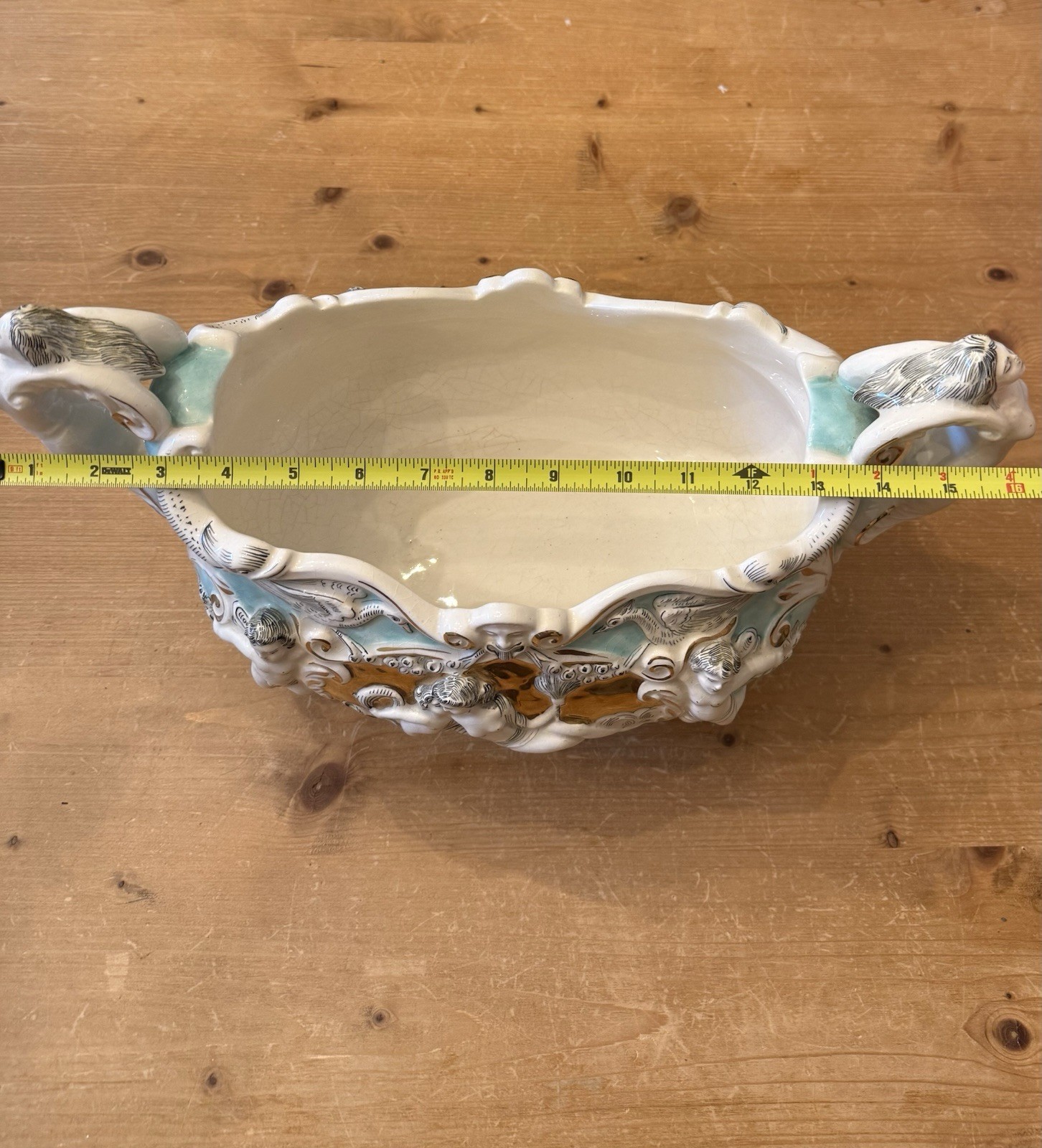 Very Rare Ardalt Capodimonte Mermaid Cherub Italian Porcelain Centerpiece Bowl