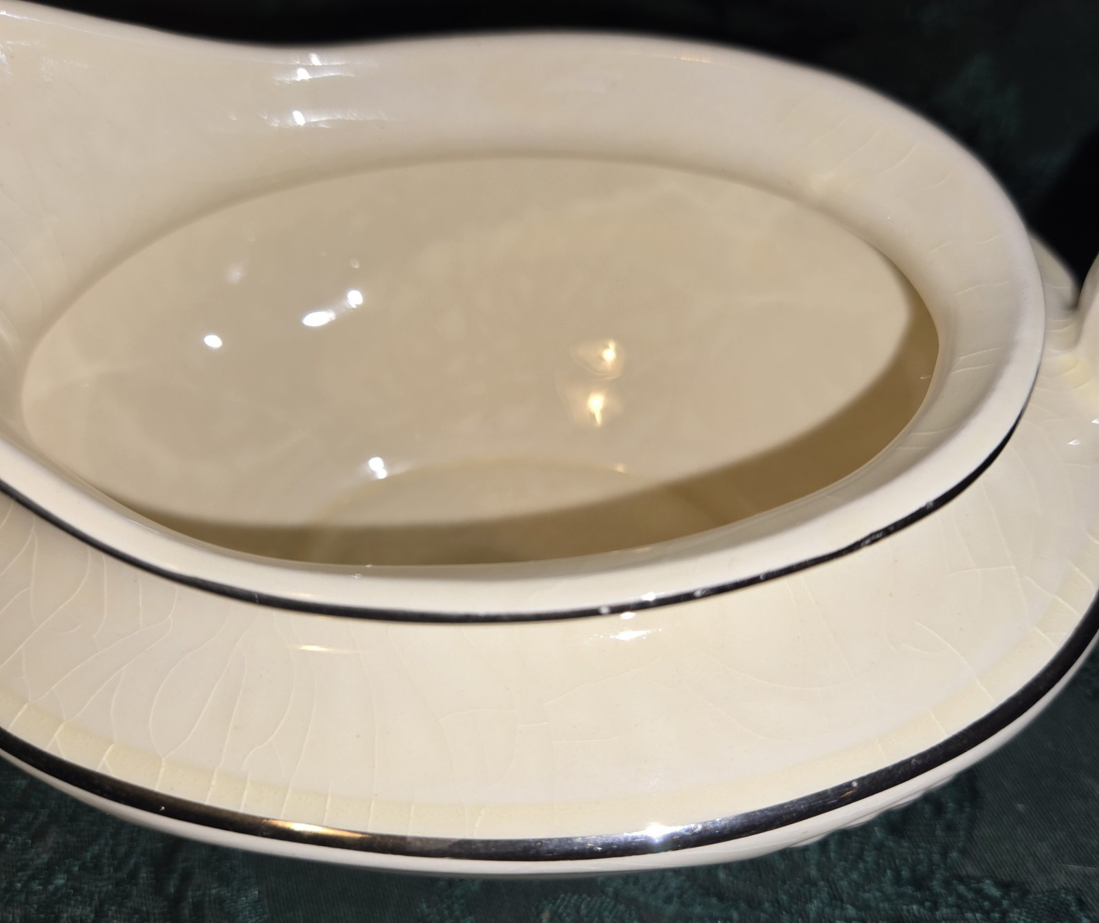 Homer Laughlin Marigold Pattern Gravy Boat with Platinum Trim