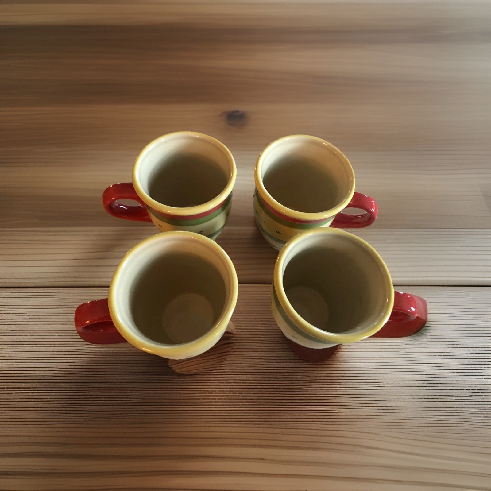 Pfaltzgraff Pistoulet 4-1/2″ Red Banded Mug Set By Jana Kolpen (4) Nice!