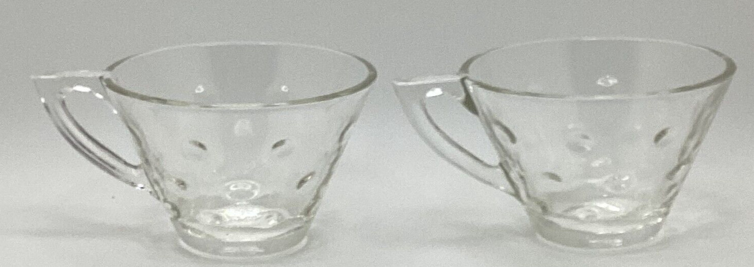 2 Vintage Anchor Hocking Bubble White 8 Ounce Glass Coffee / Tea Cup
