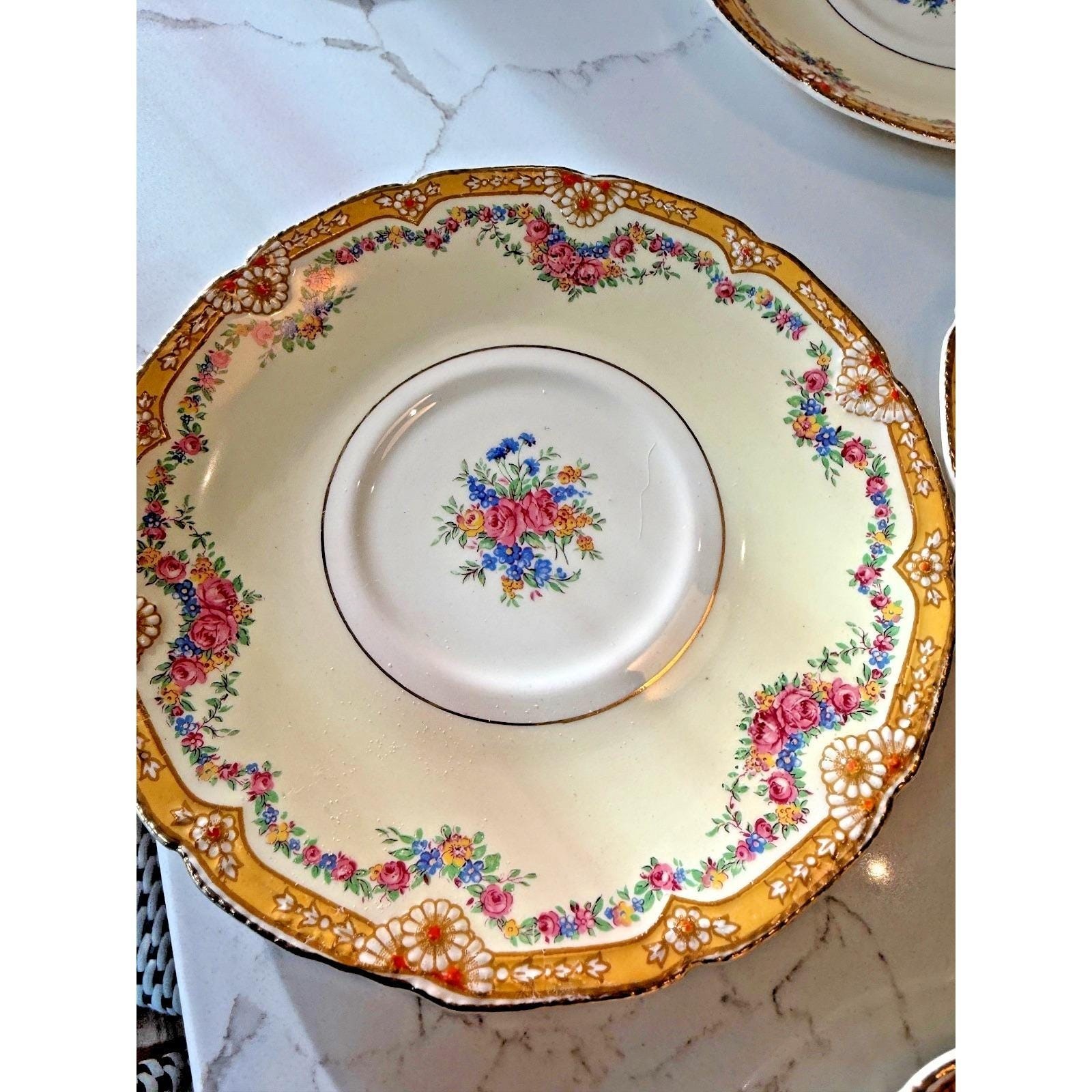 John Maddock & Sons-Royal Ivory- “Henley” Set of 3 Dinner Plates Floral Antique
