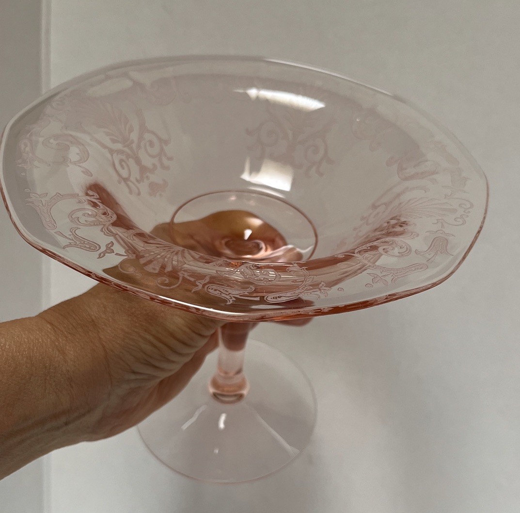 Fostoria Glass VERSAILLES Pink 6 1/2″ Tall Compote.