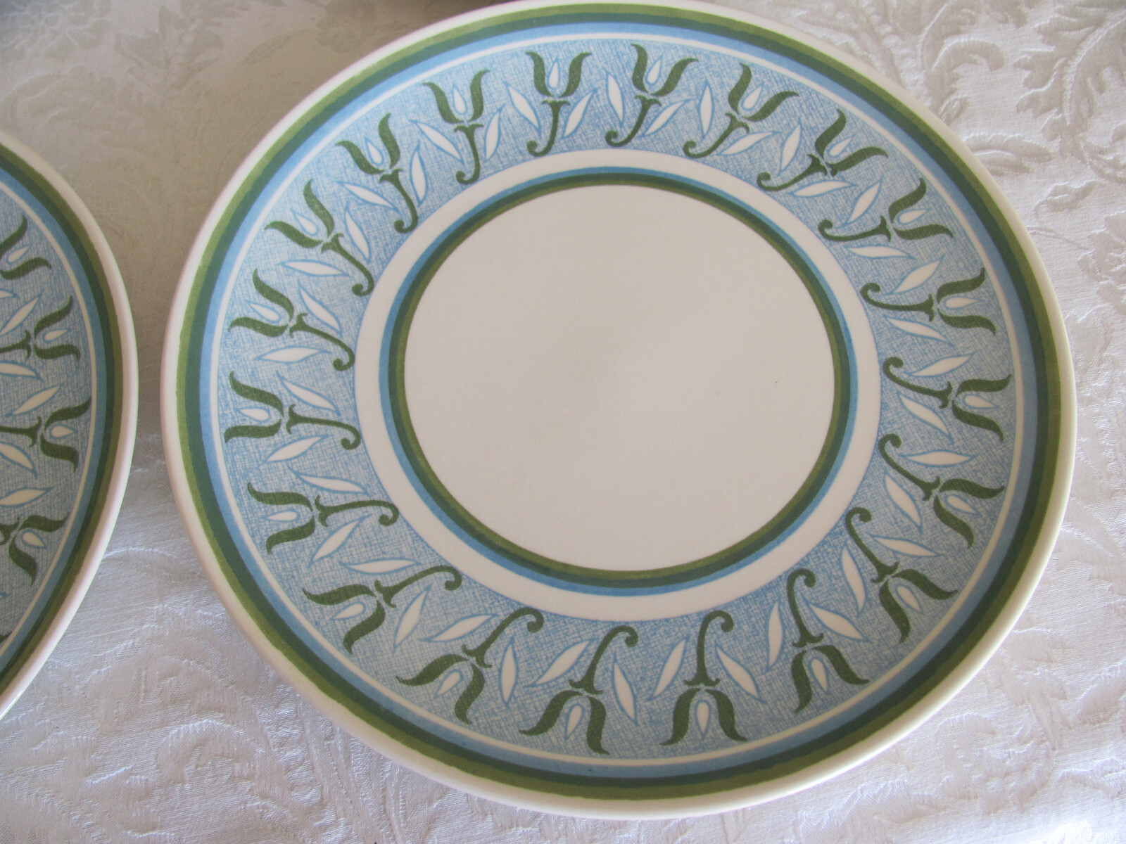 Royal China Ironstone Camelot -Blue & Green-USA- 10 1/8″ Dinner Plates-Set of 4