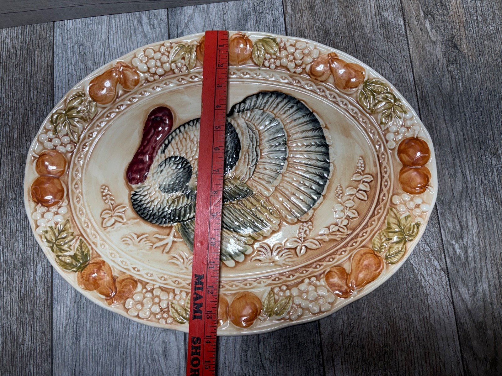 Vintage Sakakibara MCM Turkey Platter Oval Ceramic Embossed Hand Painted Japan
