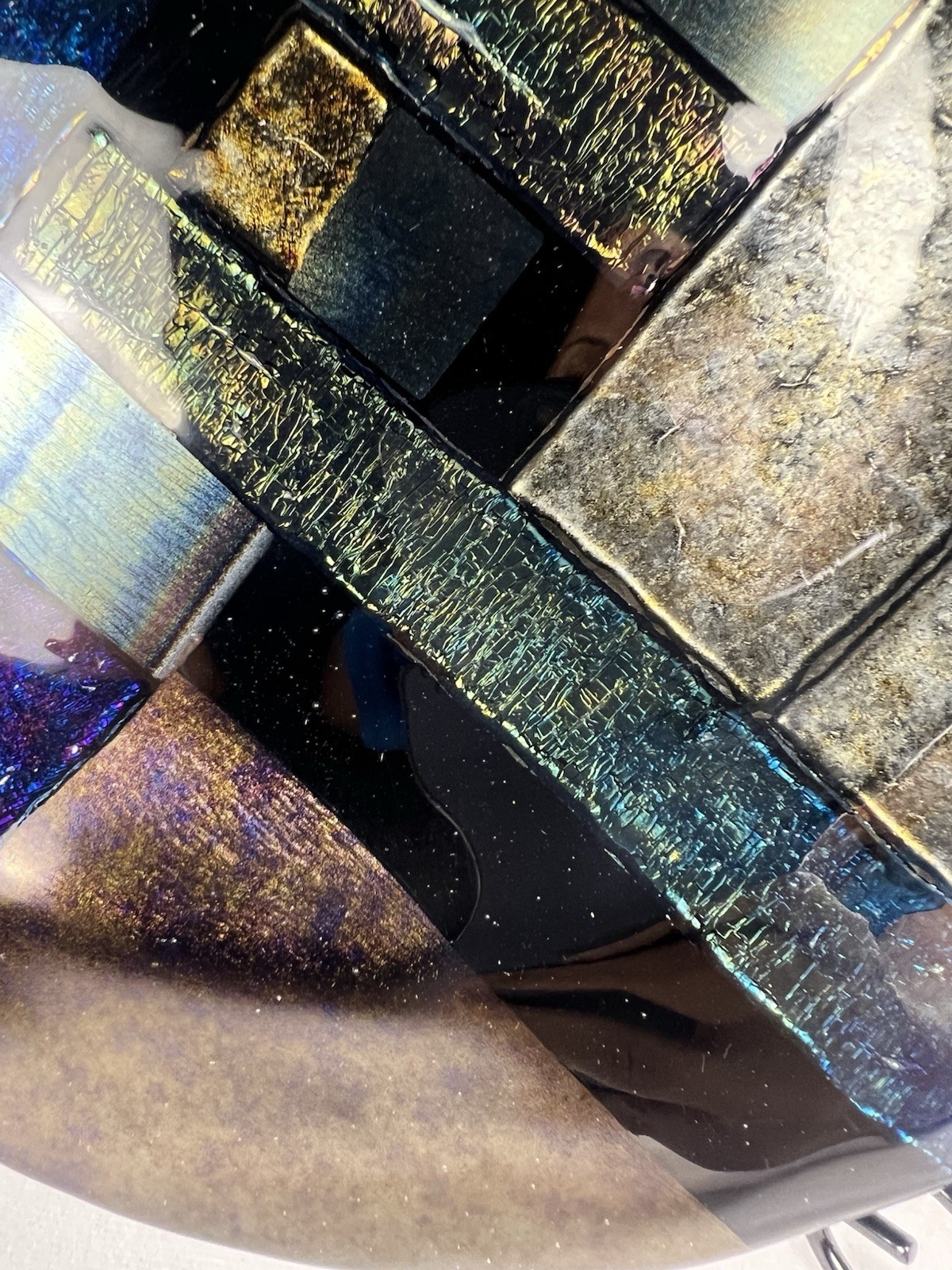 Paul Hathcoat 1990 Dichroic Fused Art Glass Platter Iridescent 12” Signed Dated