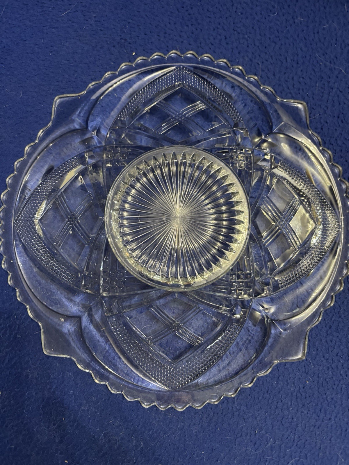 Antique EAPG Bryce Higbee New Crescent Platter Diamond Point Clear, 1850-1899