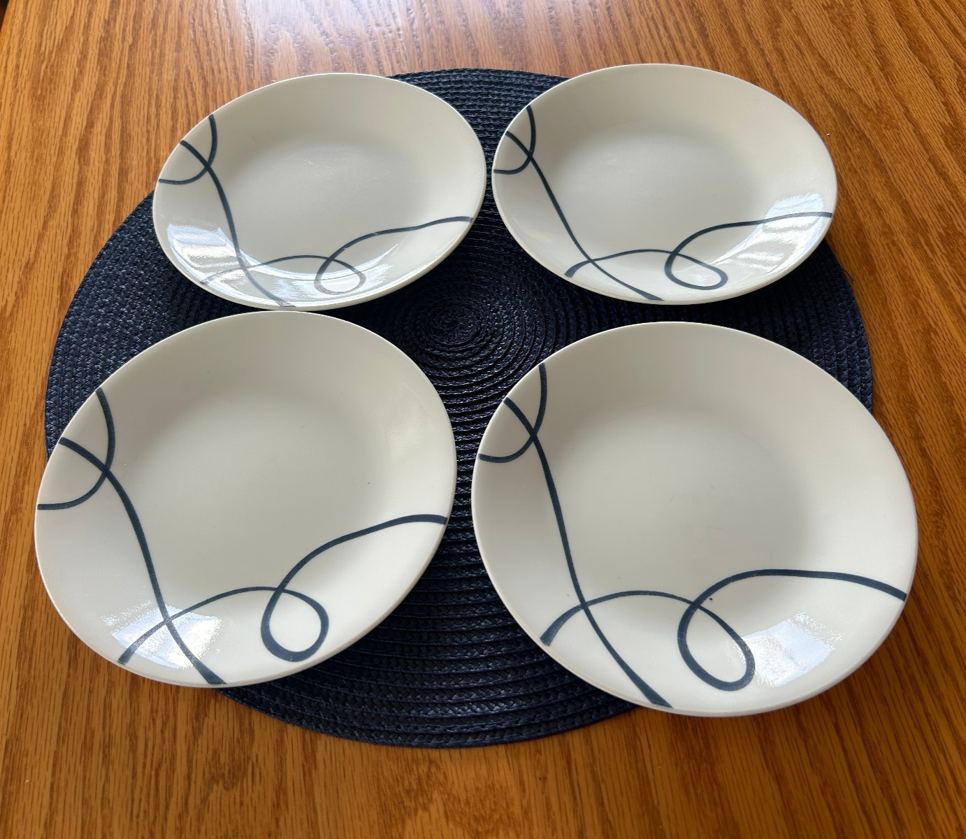 Corelle LIA (Corlia) Dessert Plates~6 3/4″~Set Of 4~Navy Blue Swirl~Vitrelle