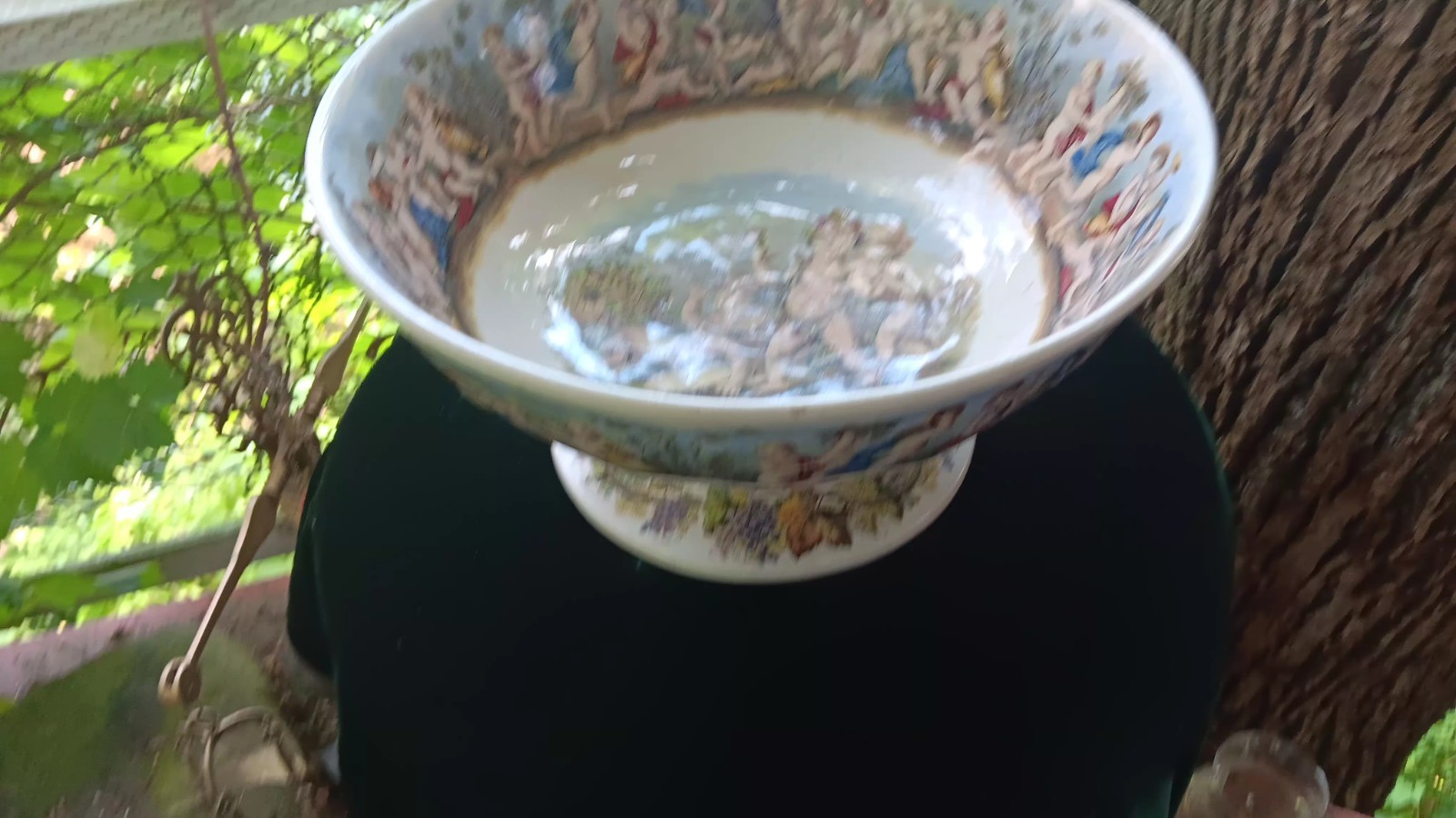 Huge Victorian Ironstone Punch Bowl Bachus Satyr Fawn And Puttis Neoclassical