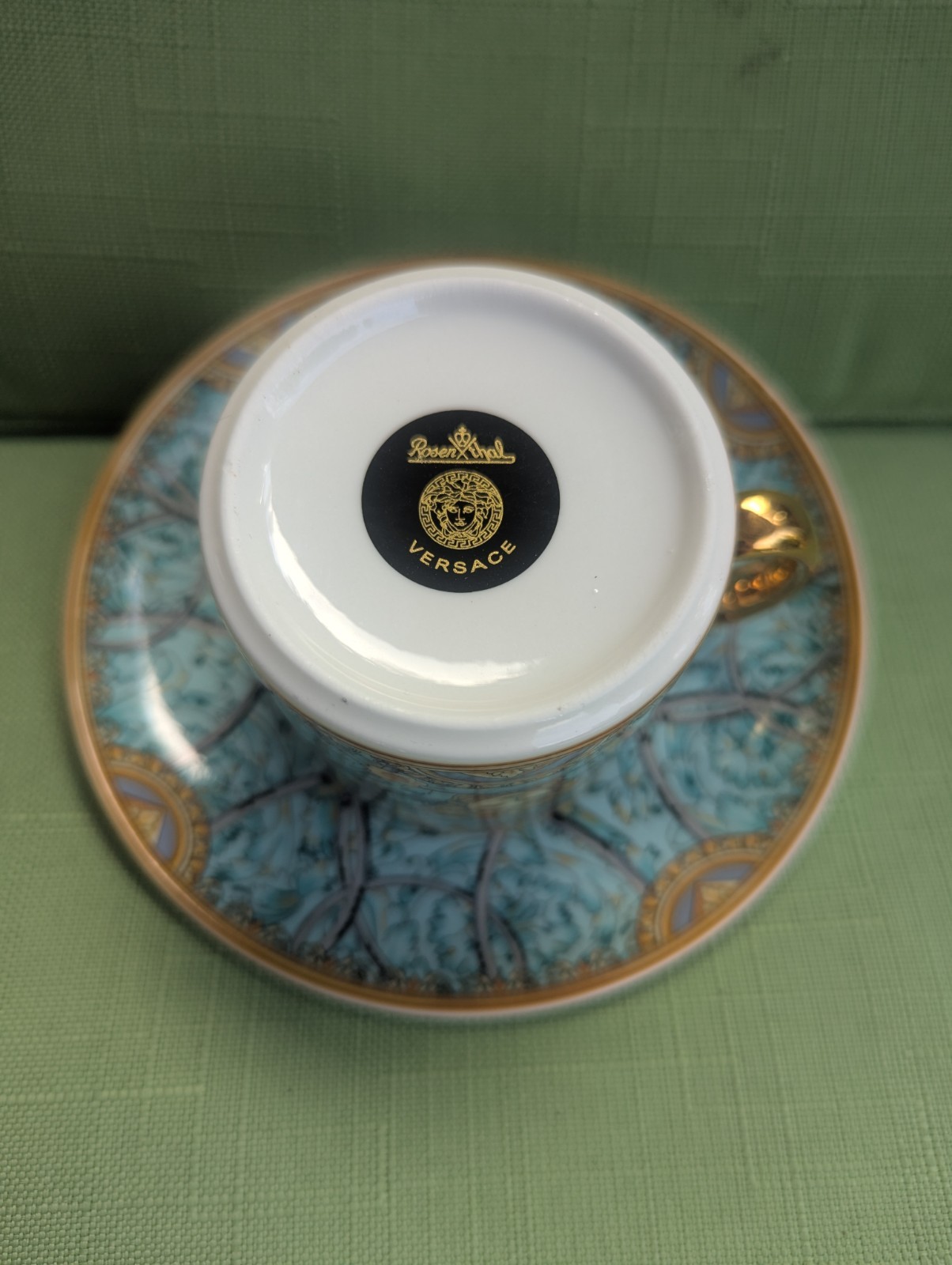 Versace Rosenthal Scala Palazzo Verde Coffee Cup and Saucer