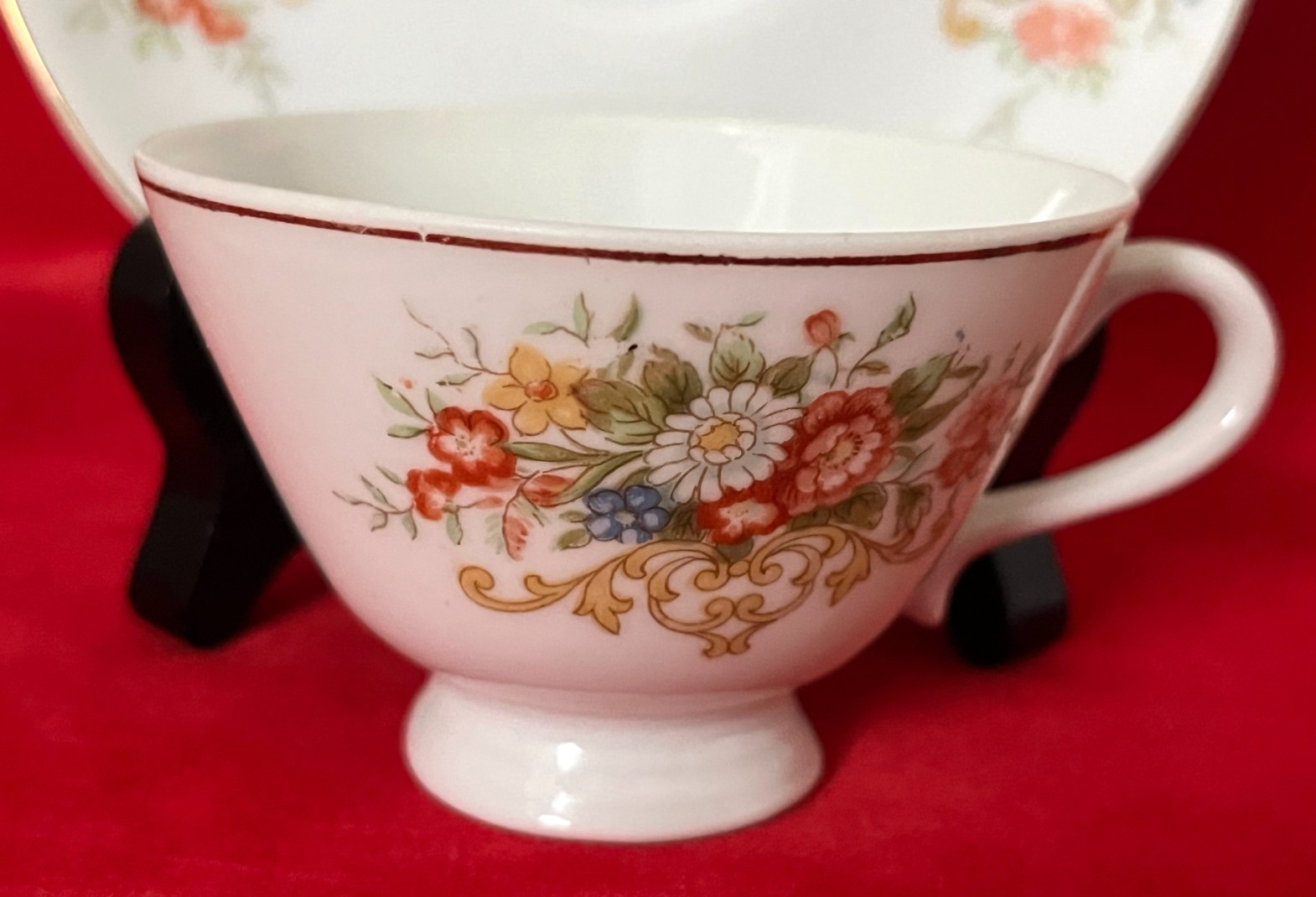 Yamaka Demitasse Cup & Saucer Delicate Floral Petite, Made In Occupied Japan
