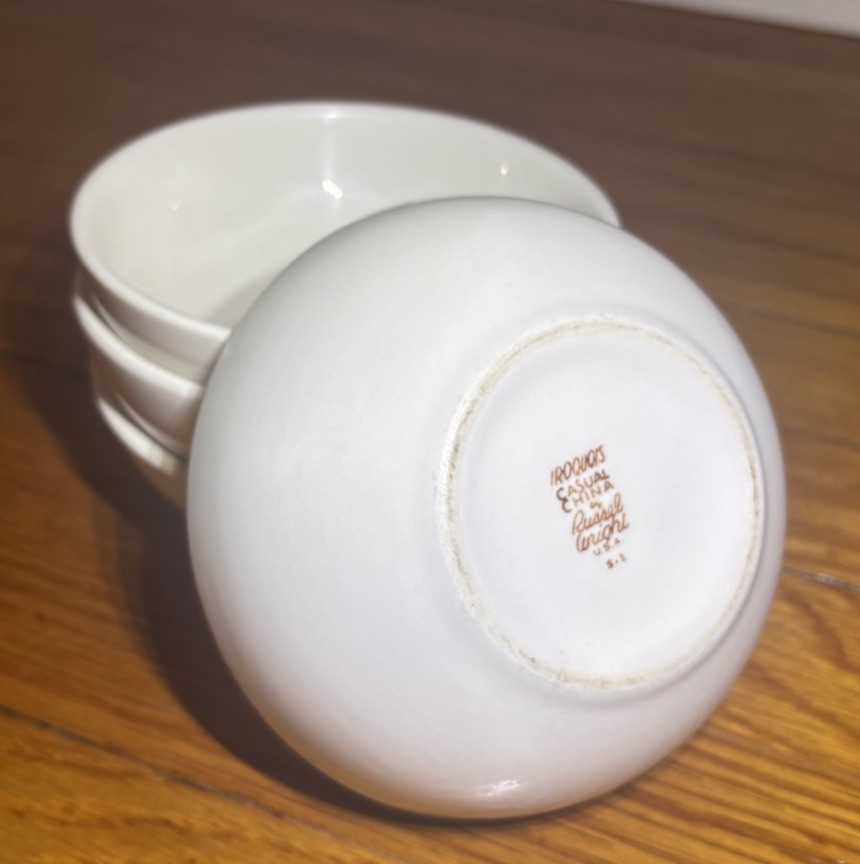 Set of 4 Russel Wright Iroquois Casual China White 5 1/4″ Cereal Bowls READ!!!