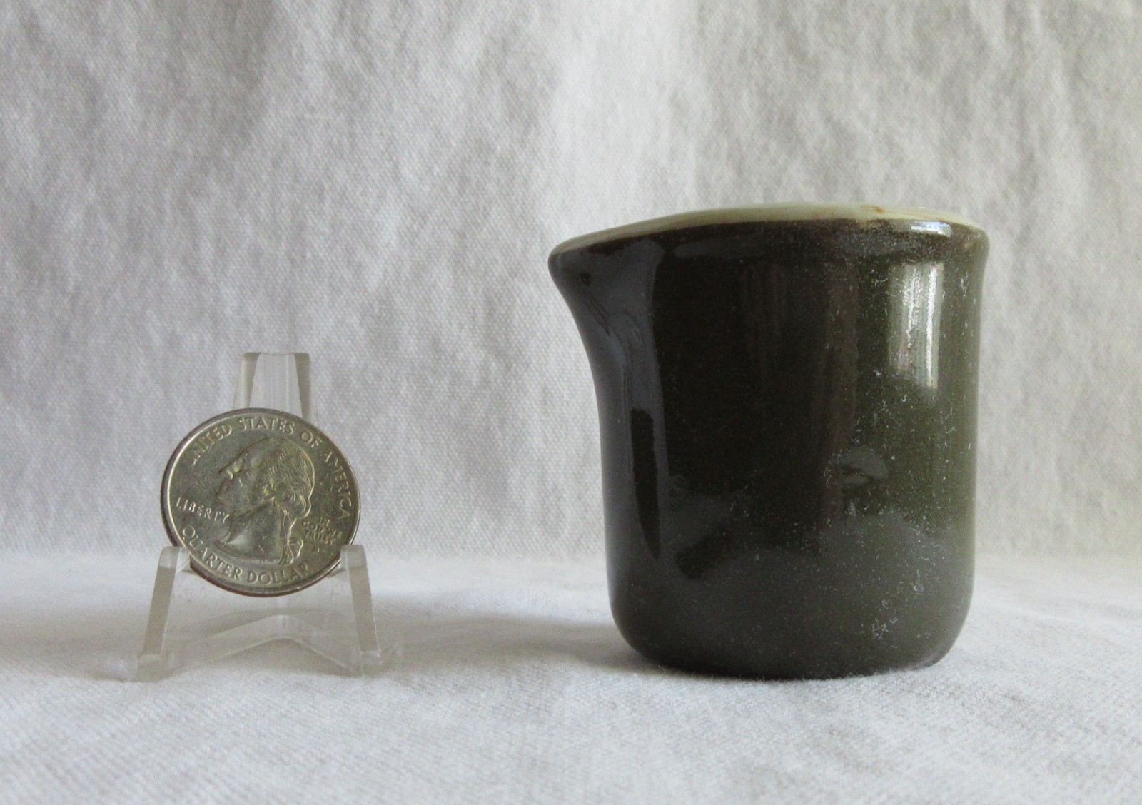 Vintage restaurant ware creamer – white inside and dark green outside ironstone