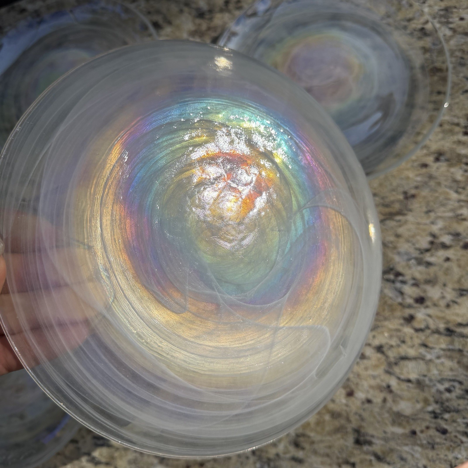 Artistic Accents Salad Plates Iridescent White Swirl Glass 8.25″ Set Of 4