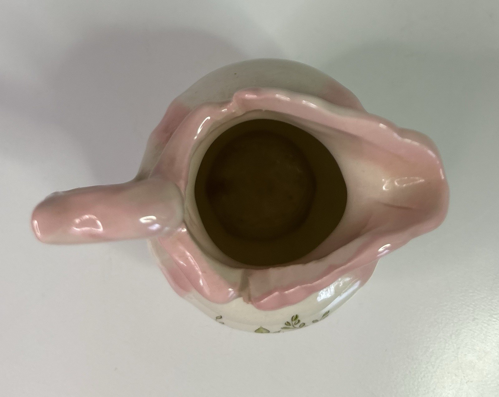 Tiny White & Pink Flower Floral Miniature Pottery Pitcher– 3 inches Dollhouse