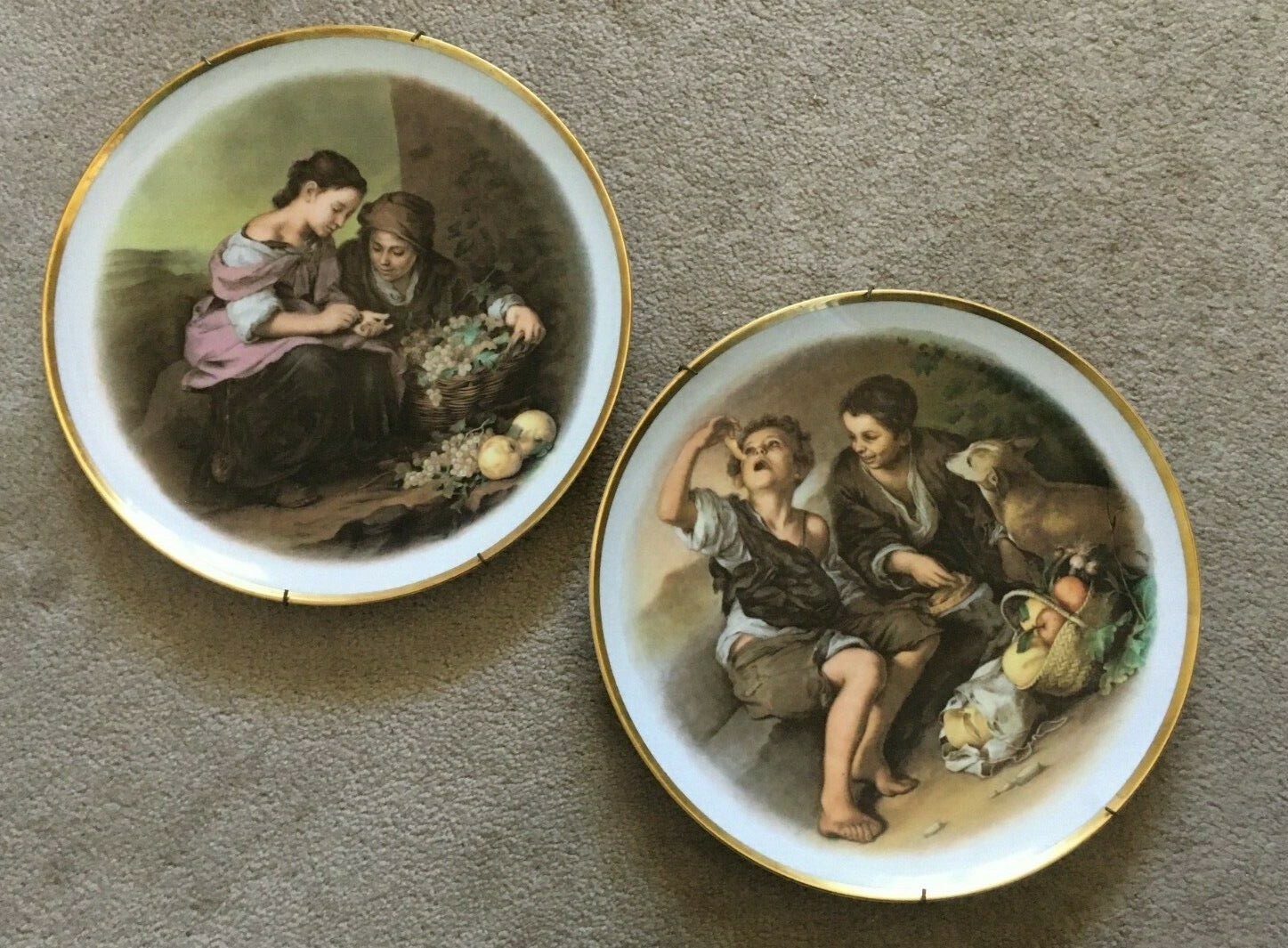Pair of Vintage HUTSCHENREUTHER Germany Porcelain Wall Plates Children Market