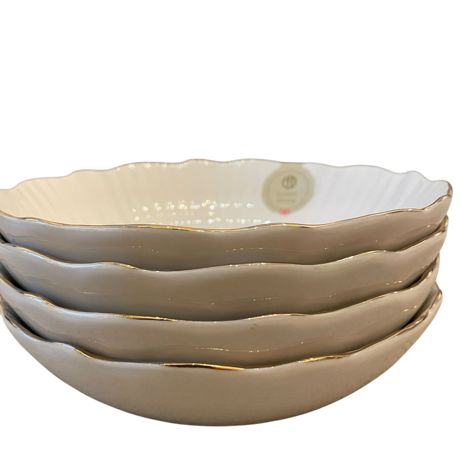 Eaton Fine Dining Porcelain 8.5in Pasta Bowl Set of 4 Aubrey White Gold Trim New