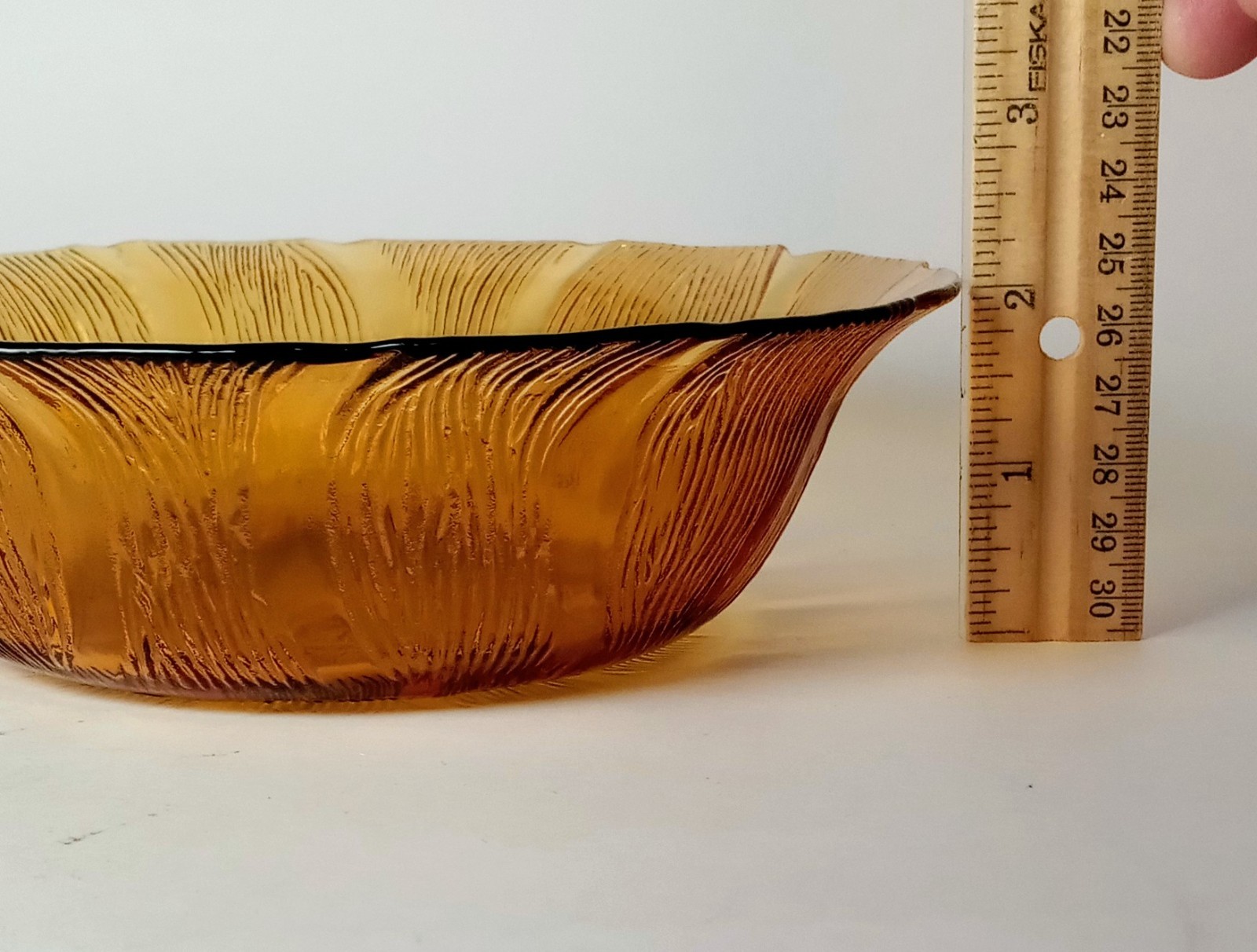 VTG MCM KIG Indonesia Decorative Embossed Amber Glass Bowl