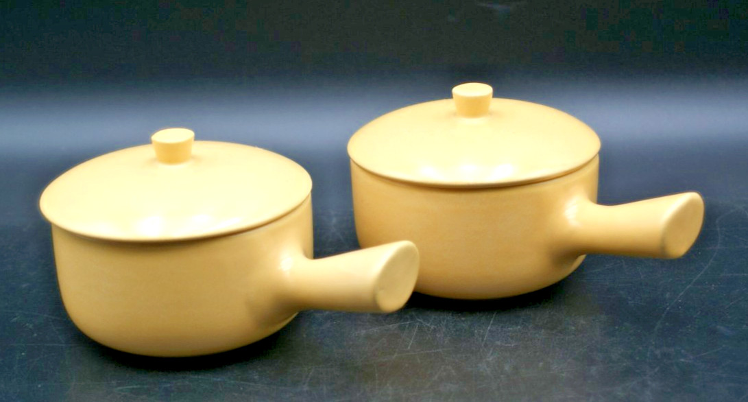 2 Yellow LA SOLANA POTTERY MCM Stoneware Small CASSEROLE / BEAN POT #L