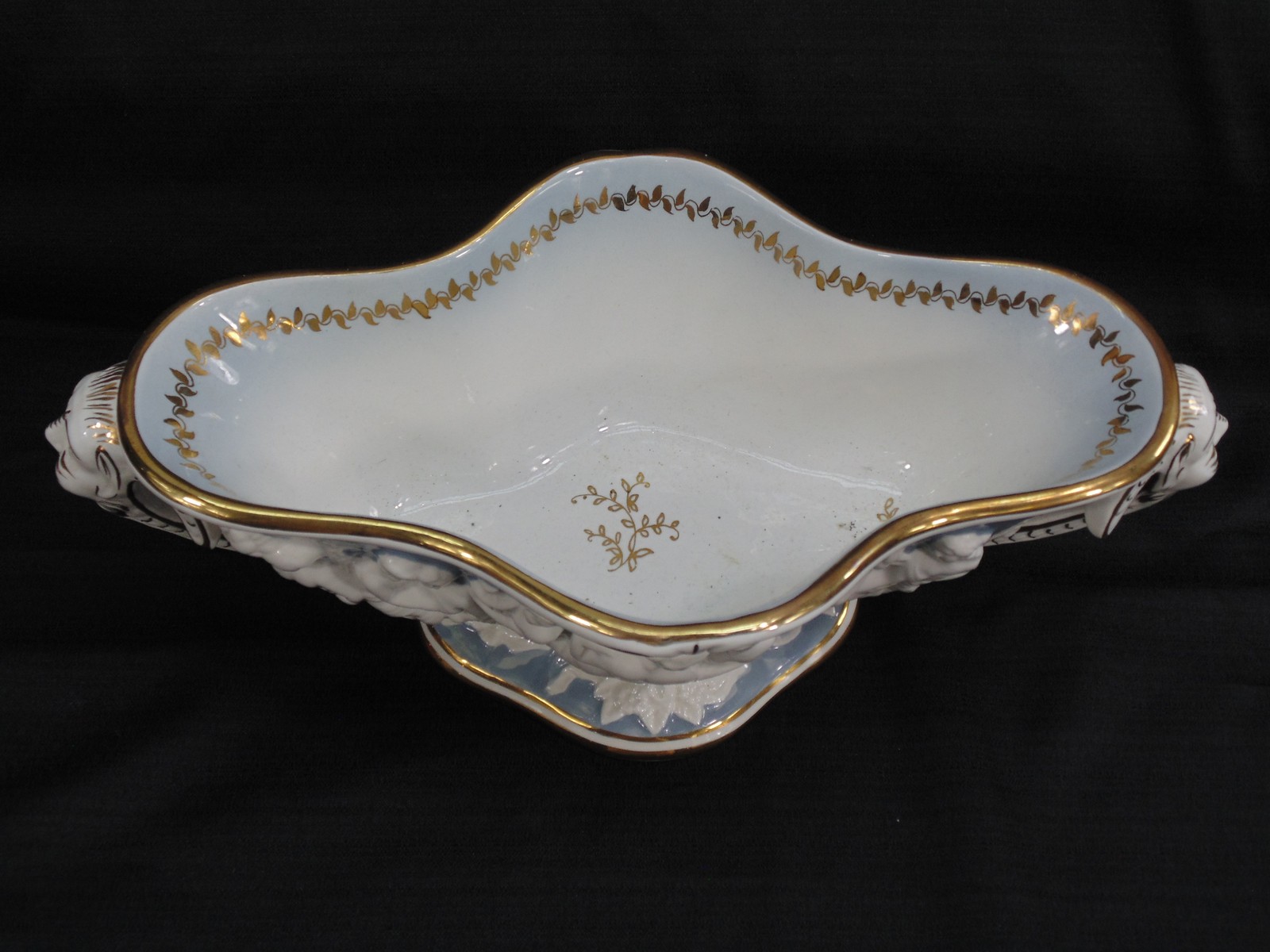 Vintage GB R. Capodimonte Porcelain Blue/White Gold Pedestal Centerpiece Bowl
