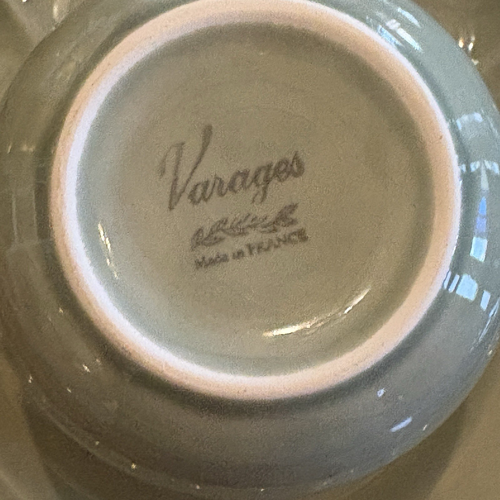 Varages France Vintage LUBERON CELADON Flat Cup and Saucer Set of 4 NEW