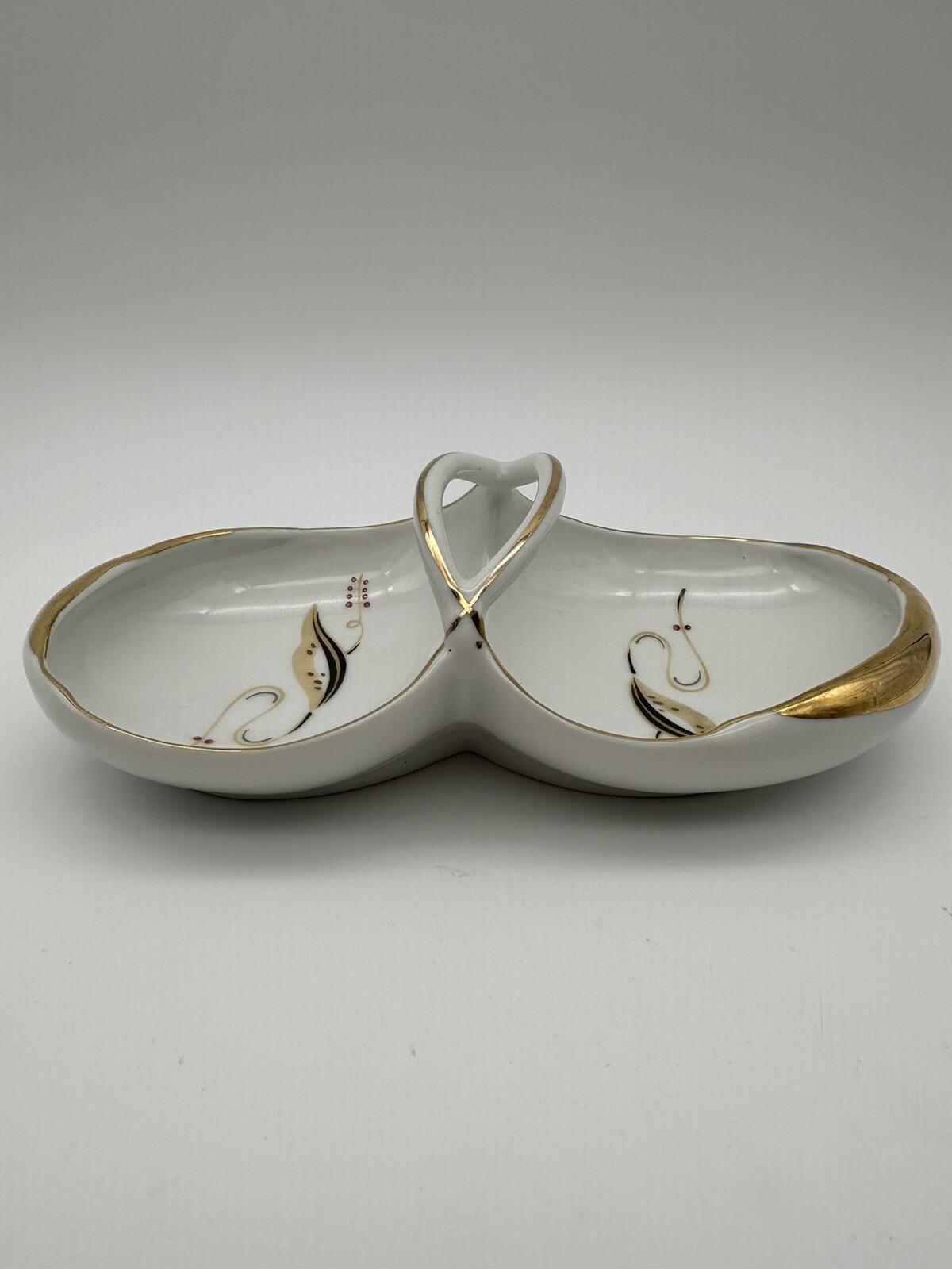 MCM Divided Serving Dish Candy/Nut Dish With Handle And Gold Trim