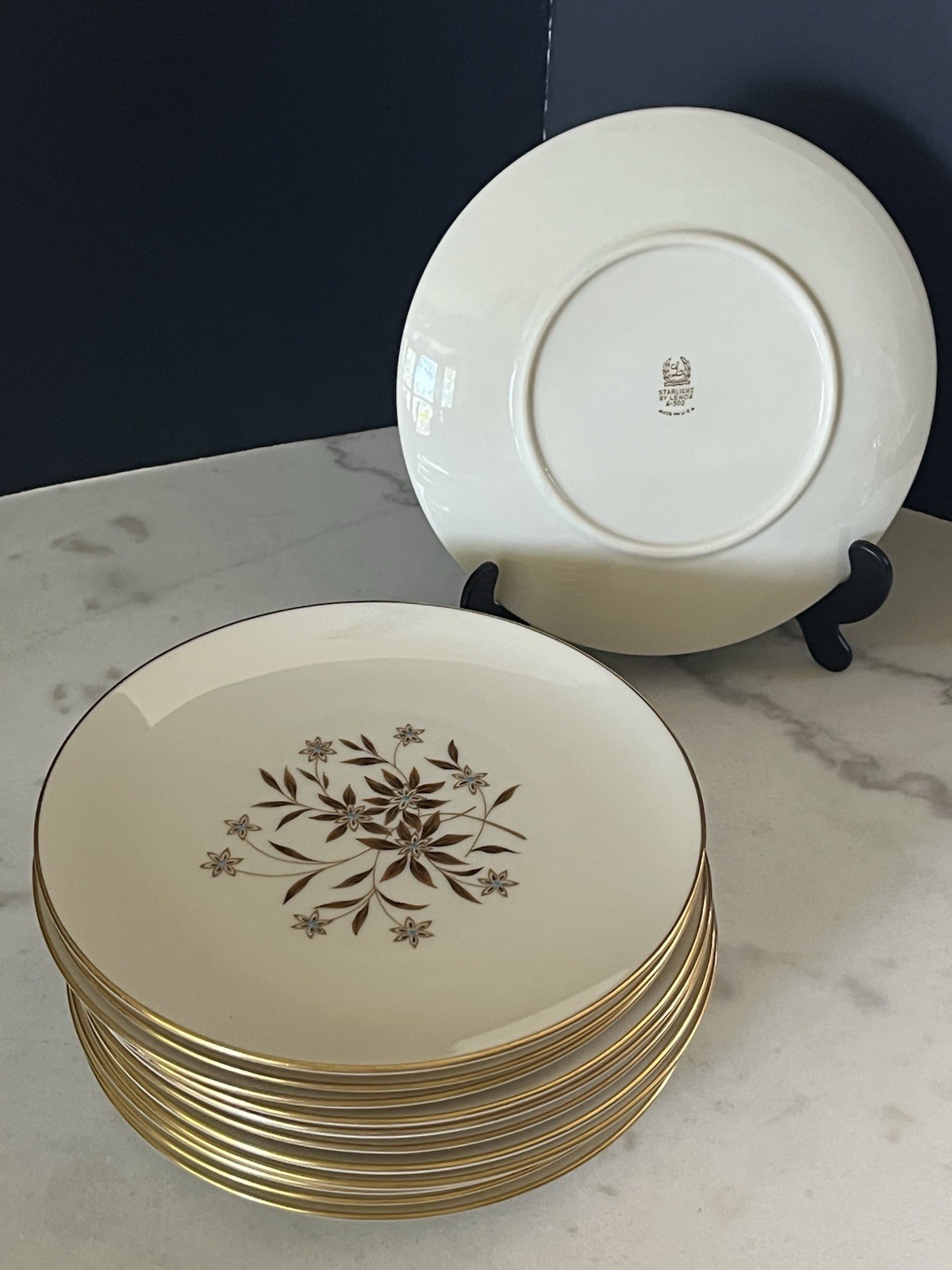 12 Lenox Starlight Salad Plate Set Vintage Flower Elegant Dining Dishes Retro