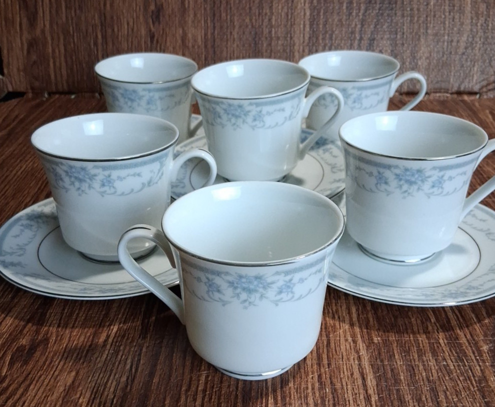 Blue Whisper by Sheffield 6 Coffee Cups 5 Saucers Made in Japan 1985 Lot Of 11