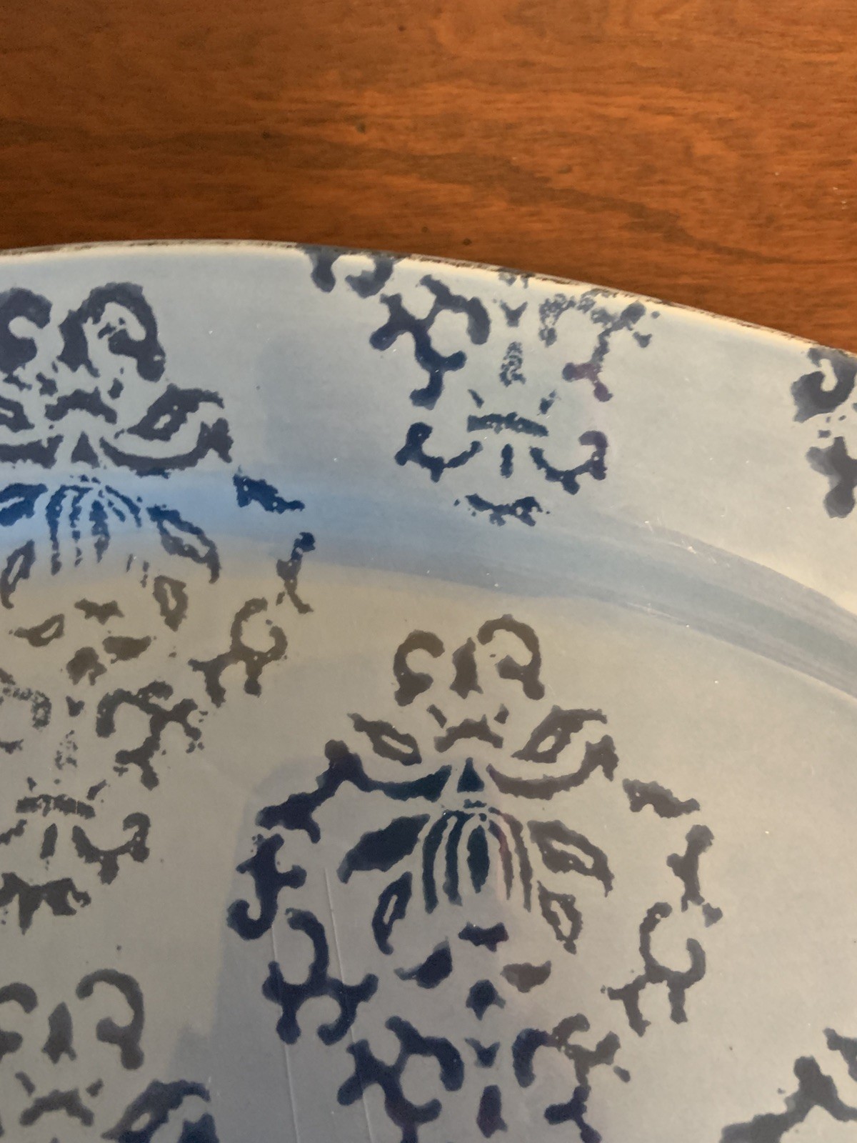 MATCERAMICA PORTUGAL 15.5” STONEWARE BLUE STENCIL PATTERN OVAL SERVING PLATTER