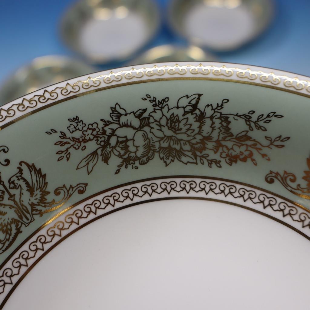 Wedgwood China Gold Columbia Sage Green – 6 Cereal Bowls – 6 1/8 inches