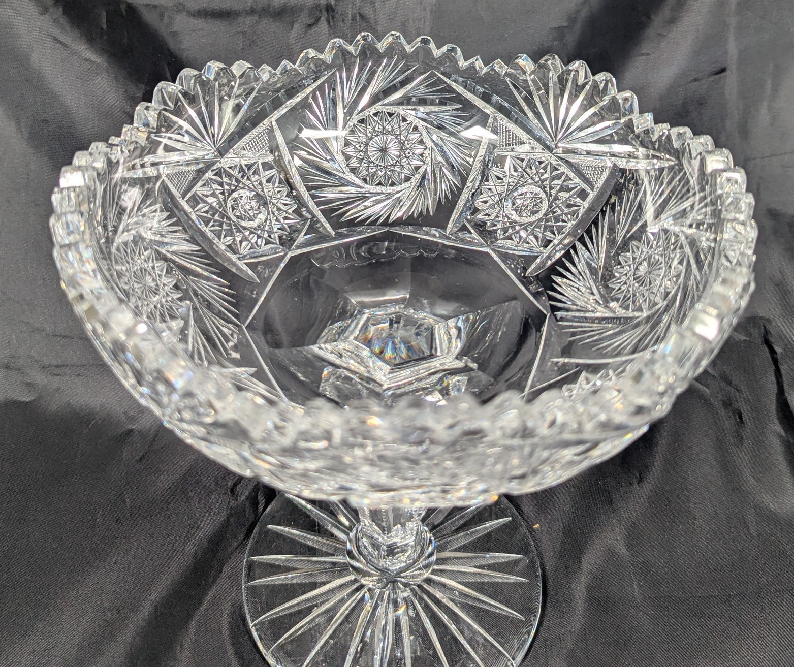 American Brilliant Cut Glass 1876-1916 Compote Stars Pinwheels Fans Zipper Stem