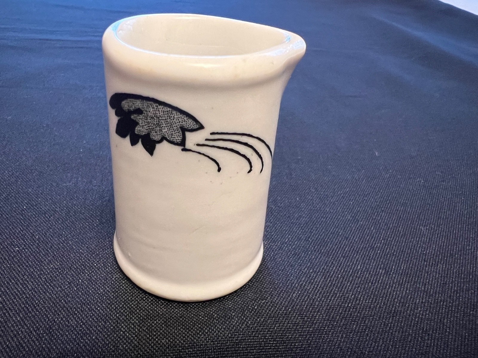 Mini Individual Restaurant Ware Diner Creamer w/ Black Feather? Leaf? Decoration