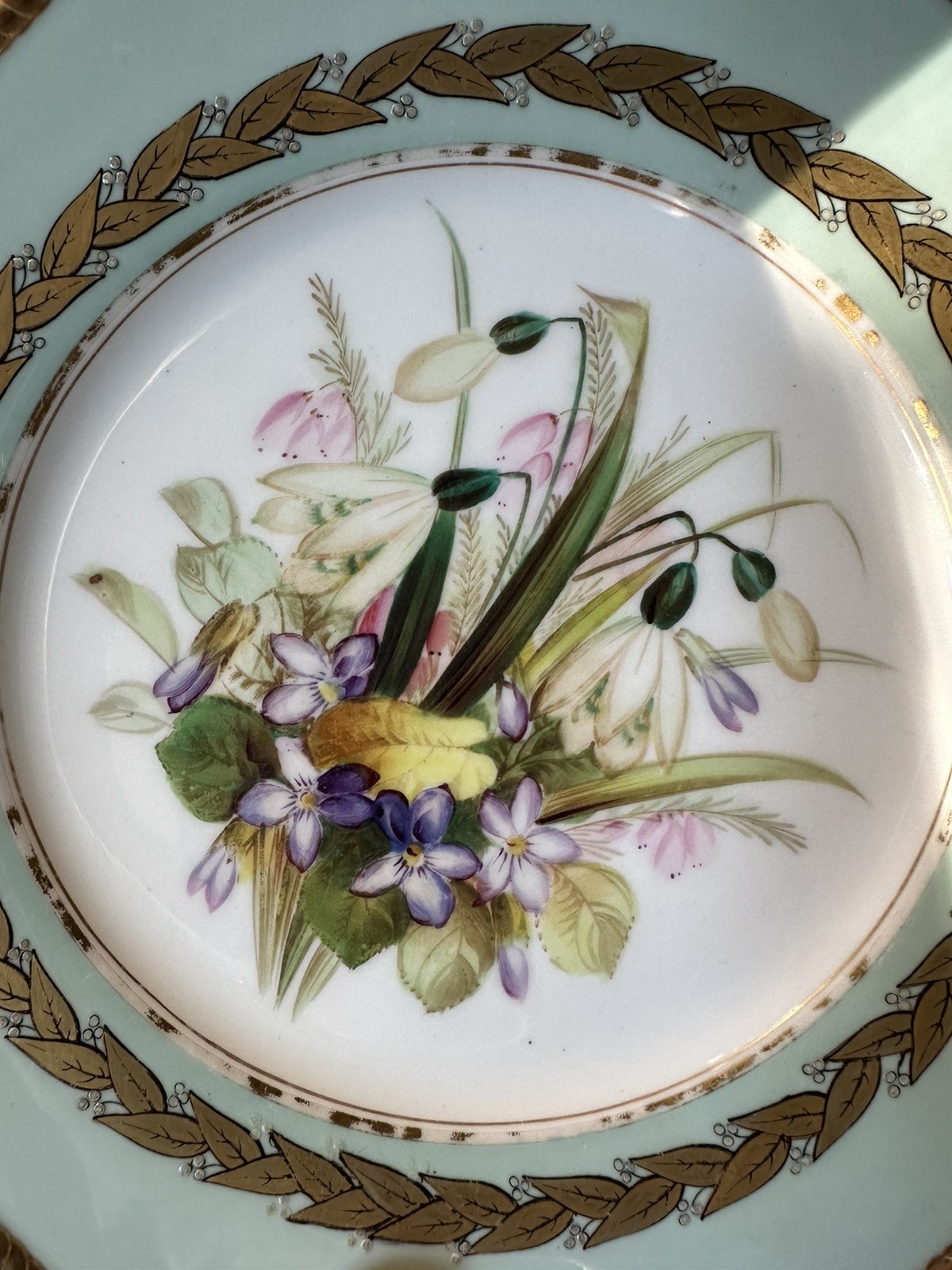 Pair Antique Royal Worcester Botanical hand painted octagonal Plates Floral Gilt