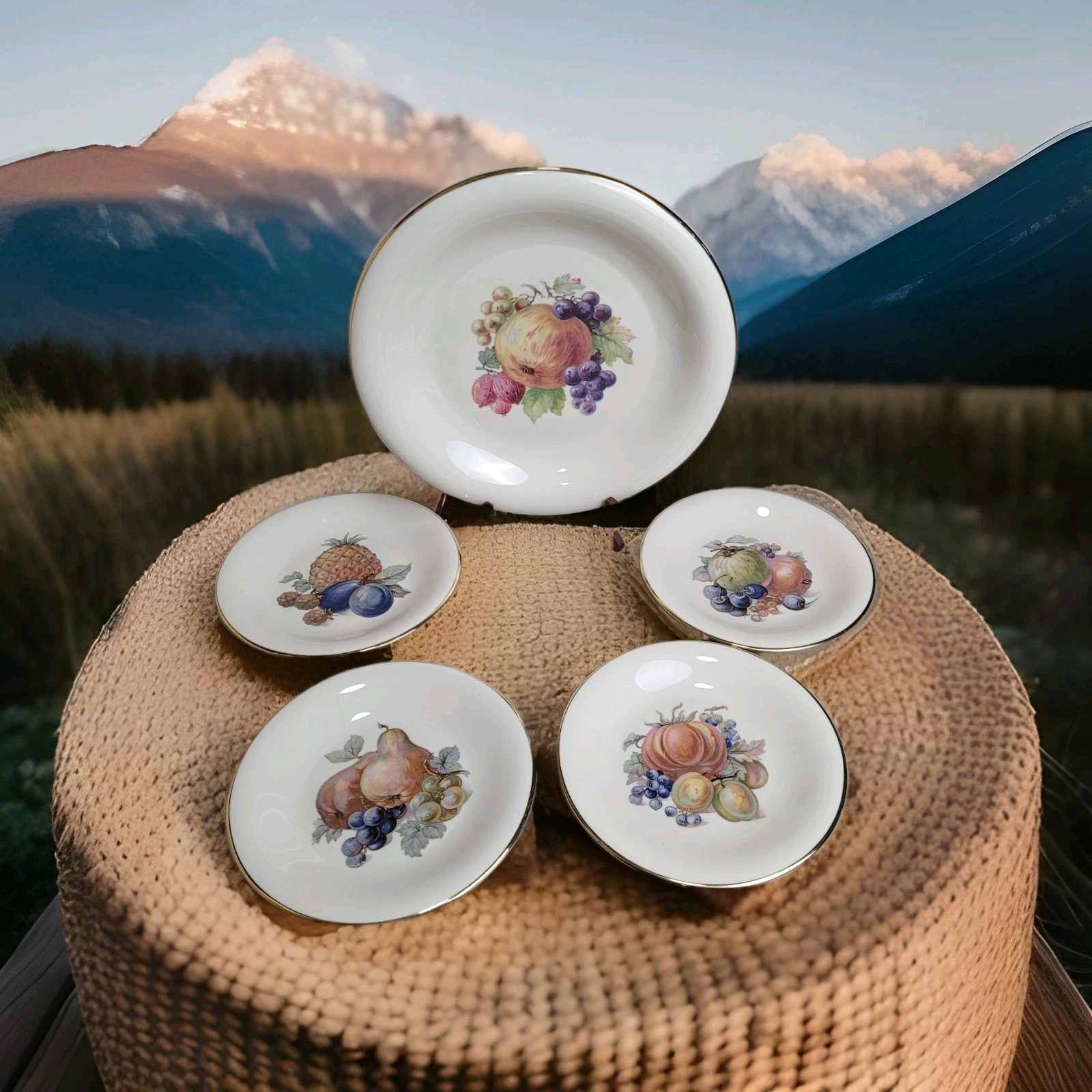 Vtg Hutschenreuther Hohenberg Margarete 4-Plate/Platter Set Fruit Motif Germany