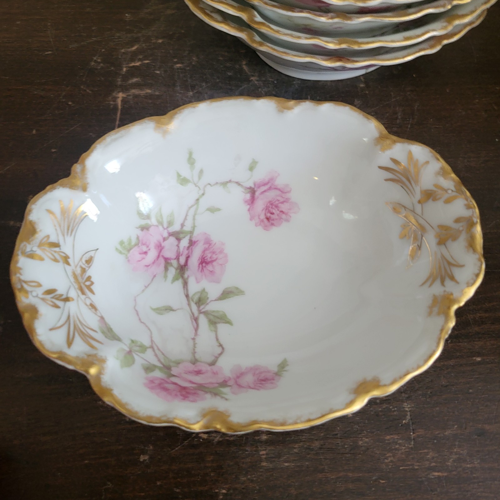 Haviland Limoges France Schleiger Baltimore Rose Set Of 6 Oval Dessert Bowl