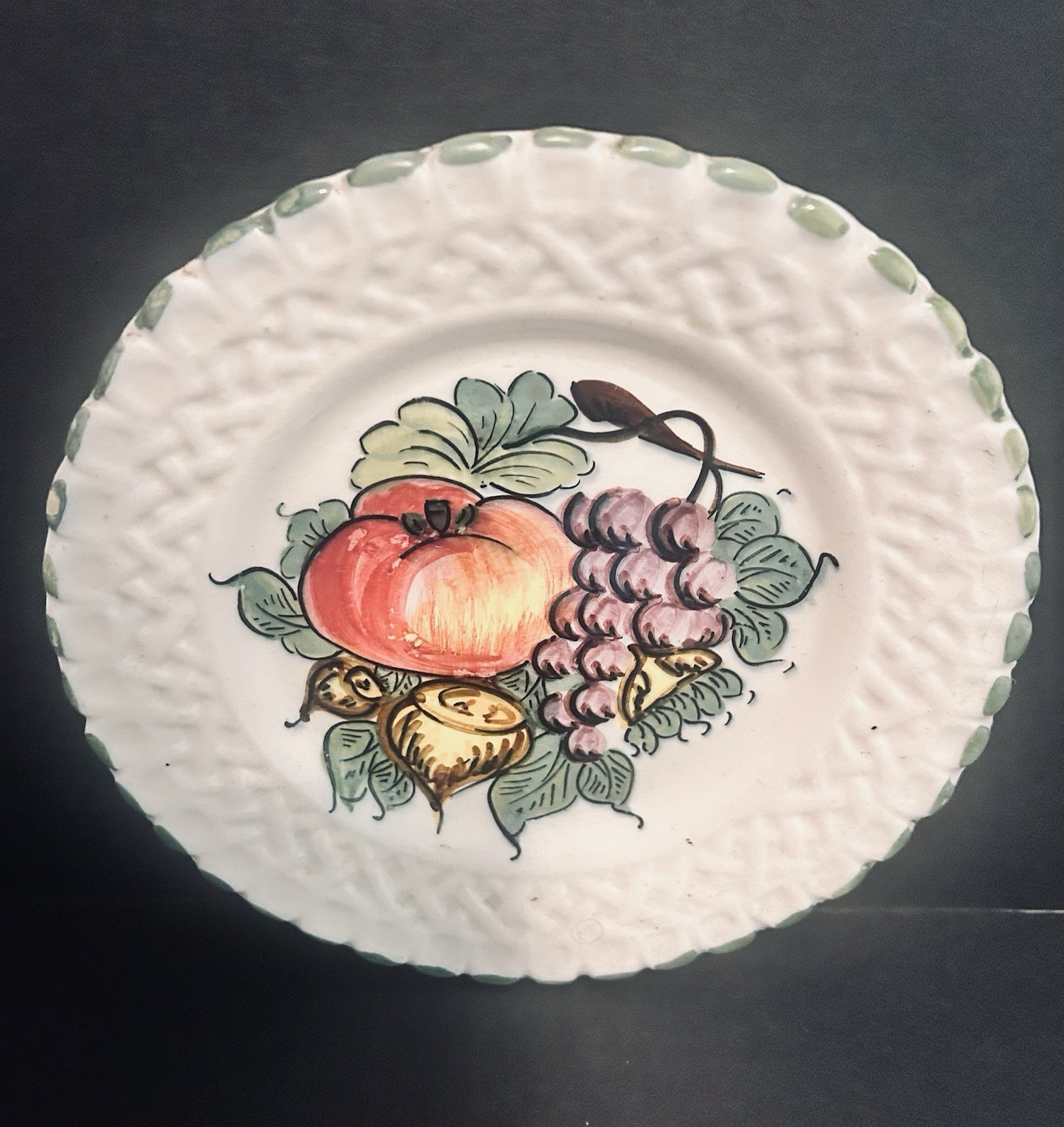 Decorative Fruit Plates With Basket Weave Border, Set Of 2, Made In Italy